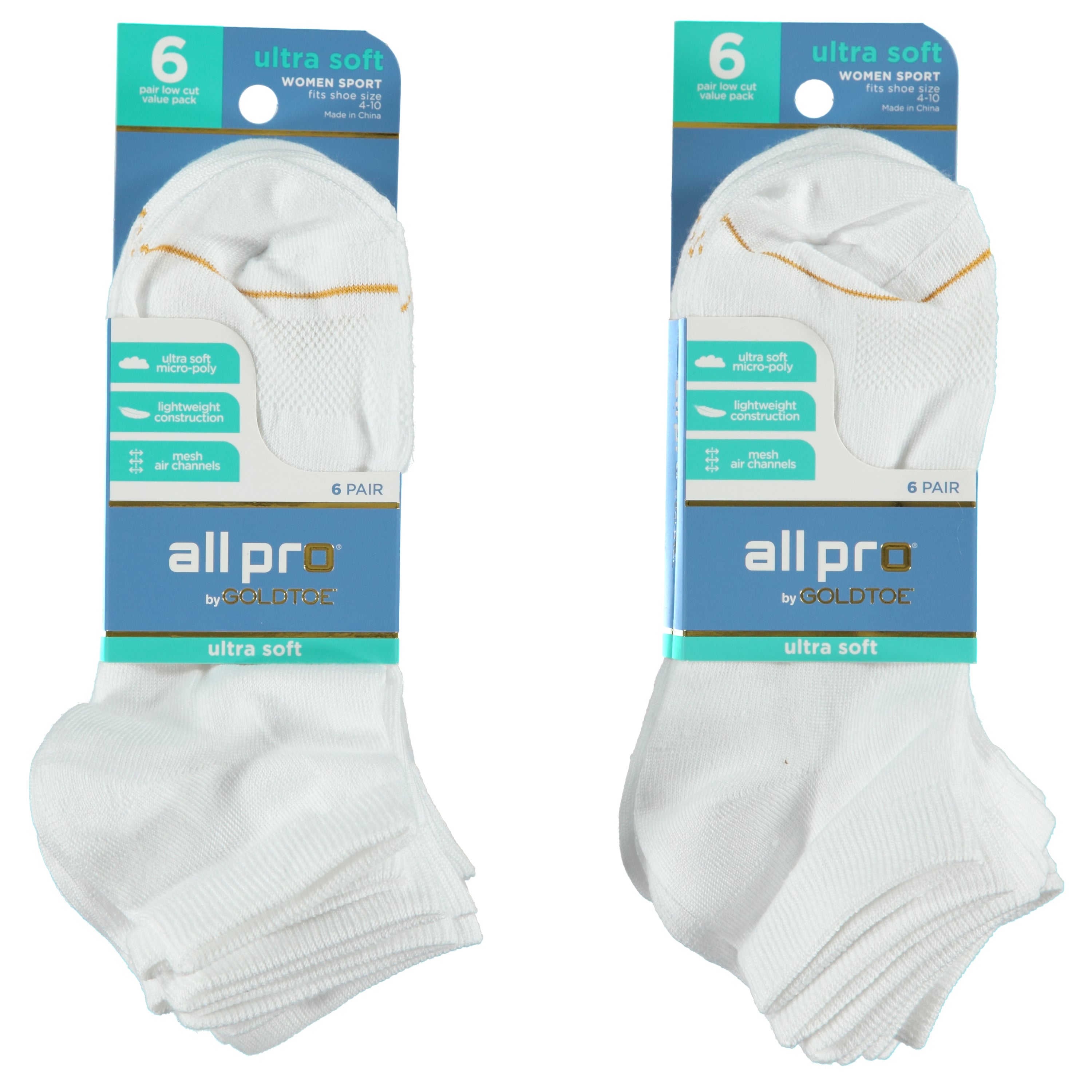 All Pro By Goldtoe 6 Pack Ladies White Super Soft No Show Socks - Assorted Colors & Sizes 9-11 (1248258)