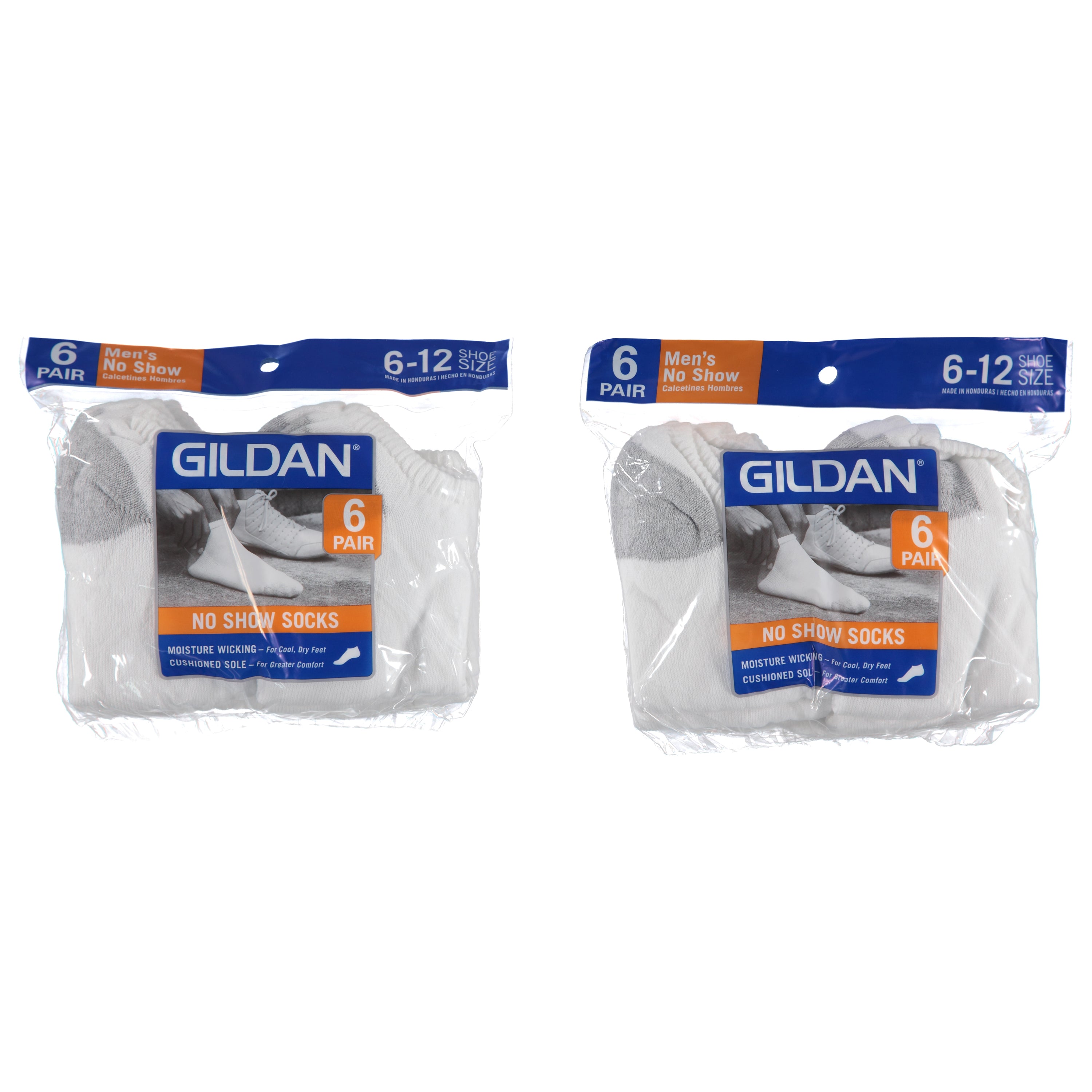 Gildan Mens 6 pack Cushion No Show Socks - White (1624391)