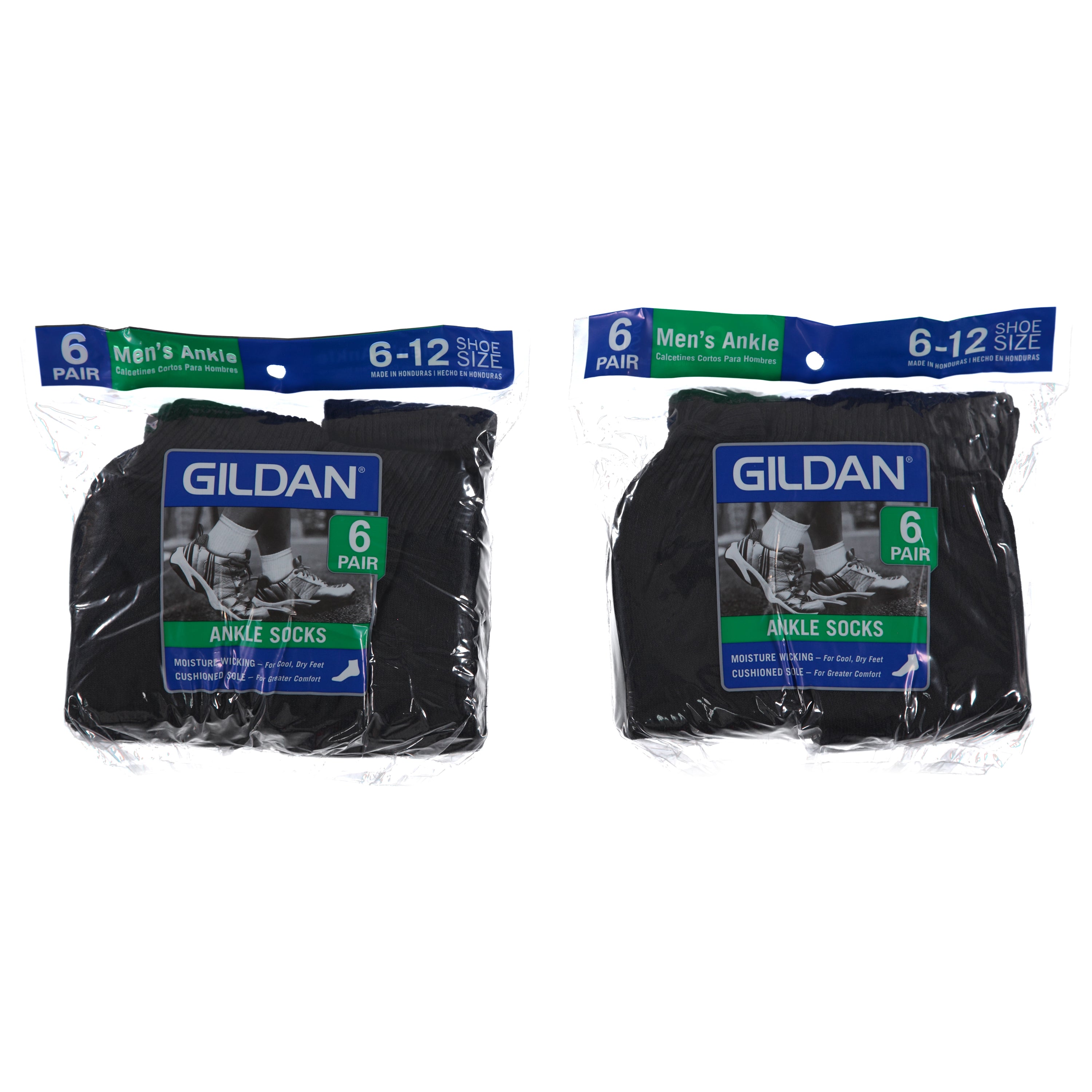Gildan Mens 6 pack Cushion Quarter Socks - Black (1624392)