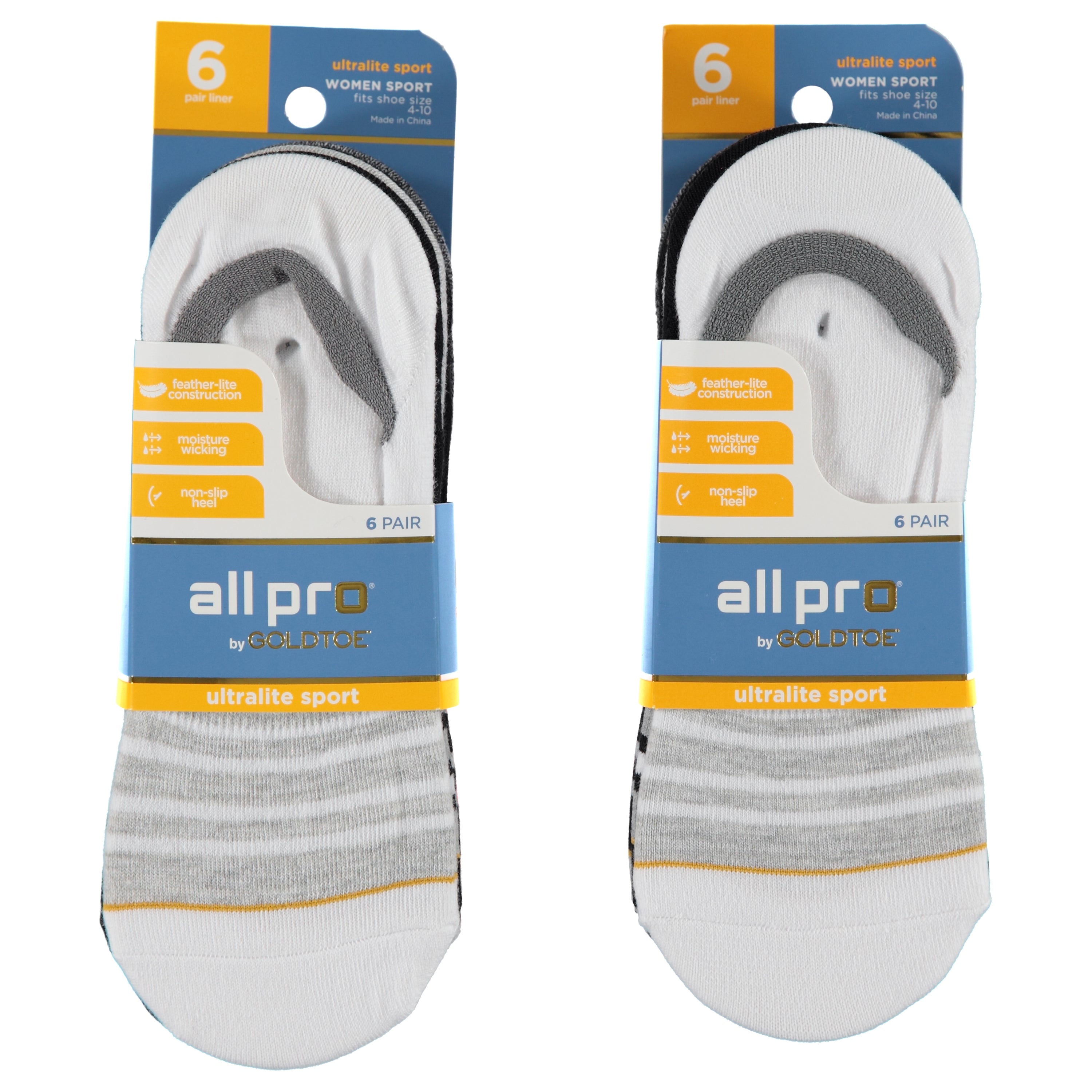 All Pro By Goldtoe 6 Pack Ladies Liners Socks - Assorted Colors & Sizes 9-11 (1628702)