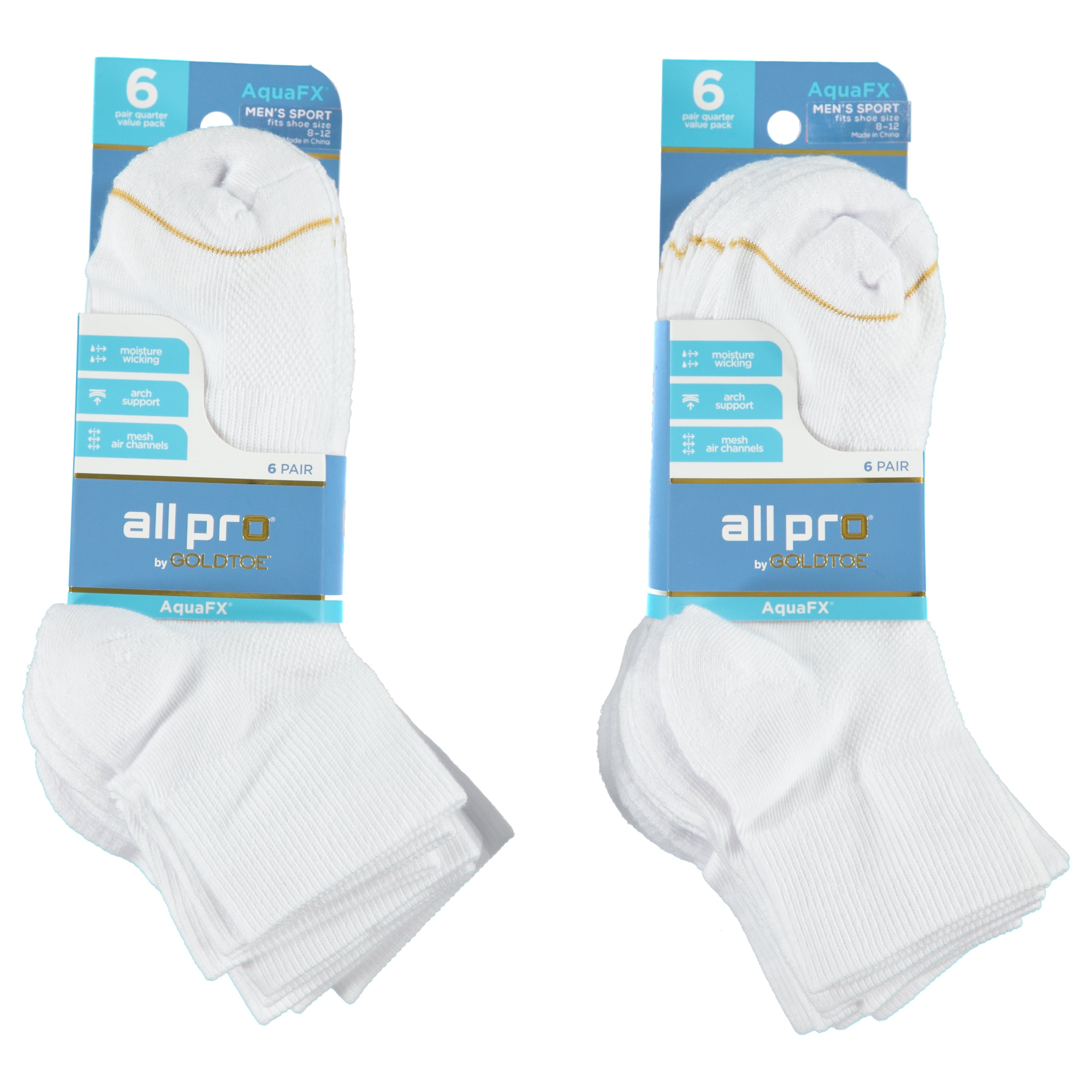 All Pro By Goldtoe 6 Pack Ladies Aquafx White Ankle Socks - Assorted Colors & Sizes 9-11 (1628726)