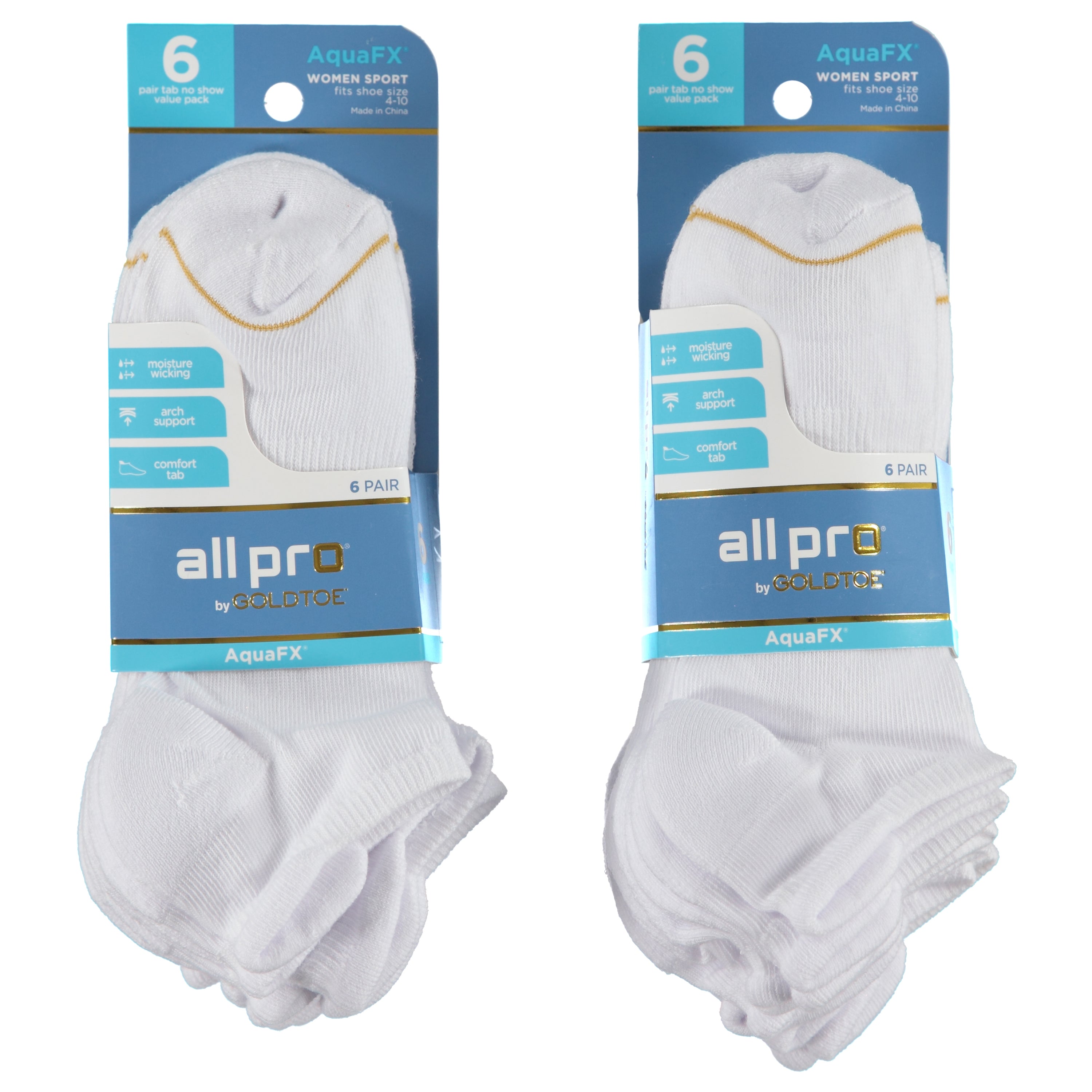 All Pro By Goldtoe 6 Pack Ladies Aquafx White No Show Socks With Tab - Assorted Colors & Sizes 9-11 to Case (1628732)