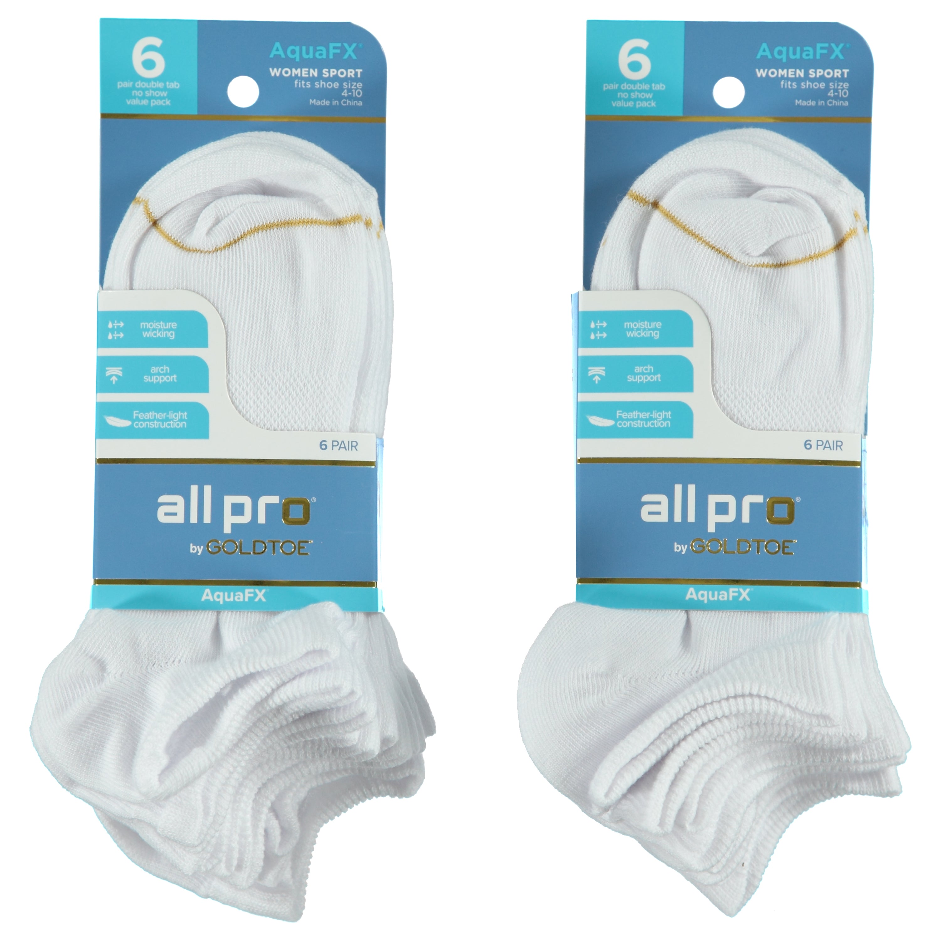 All Pro By Goldtoe 6 Pack Ladies Aquafx White No Show Socks - Assorted Colors & Sizes 9-11 (1636762)