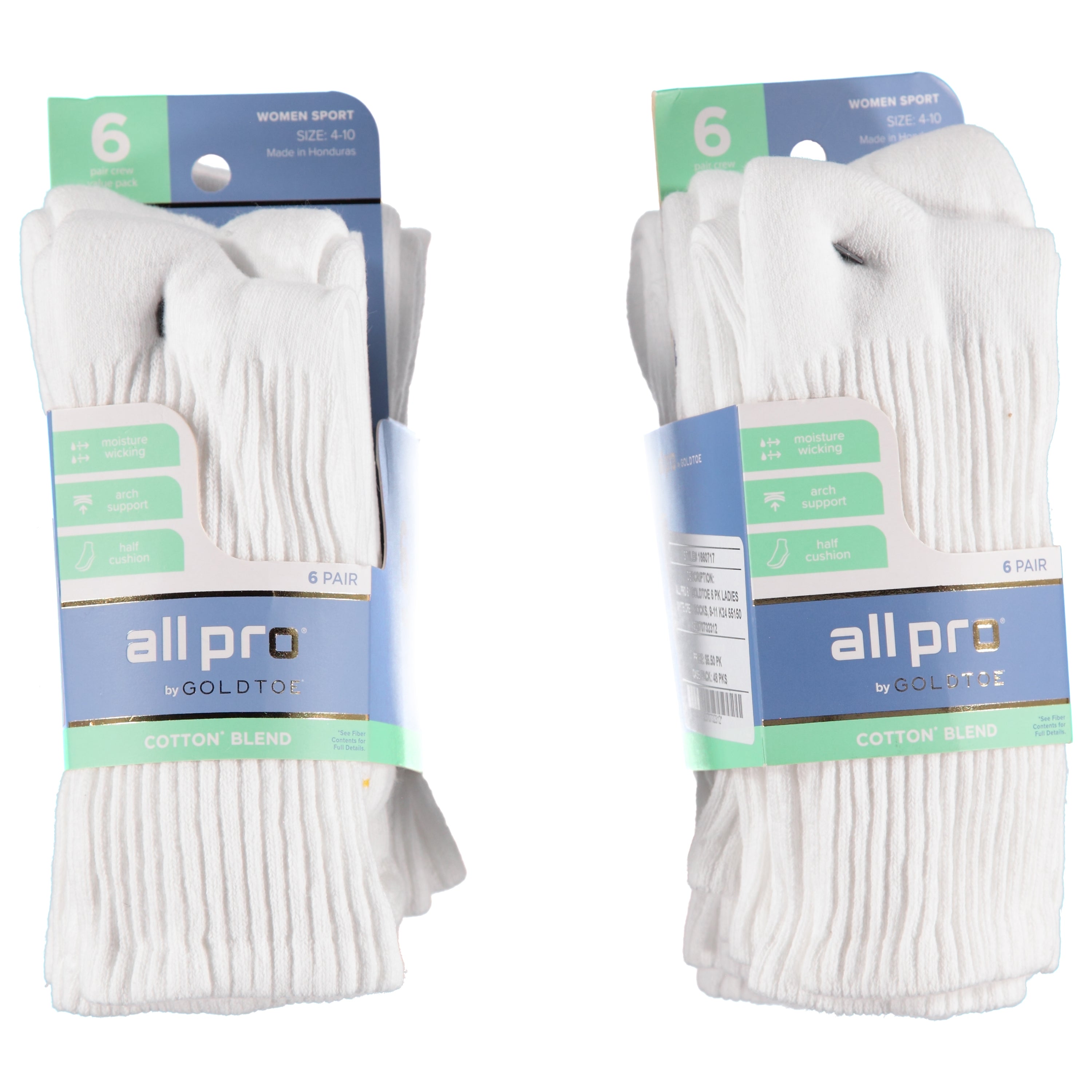 All Pro By Goldtoe 6 Pack Ladies White Crew Socks - 9-11 (1660717)