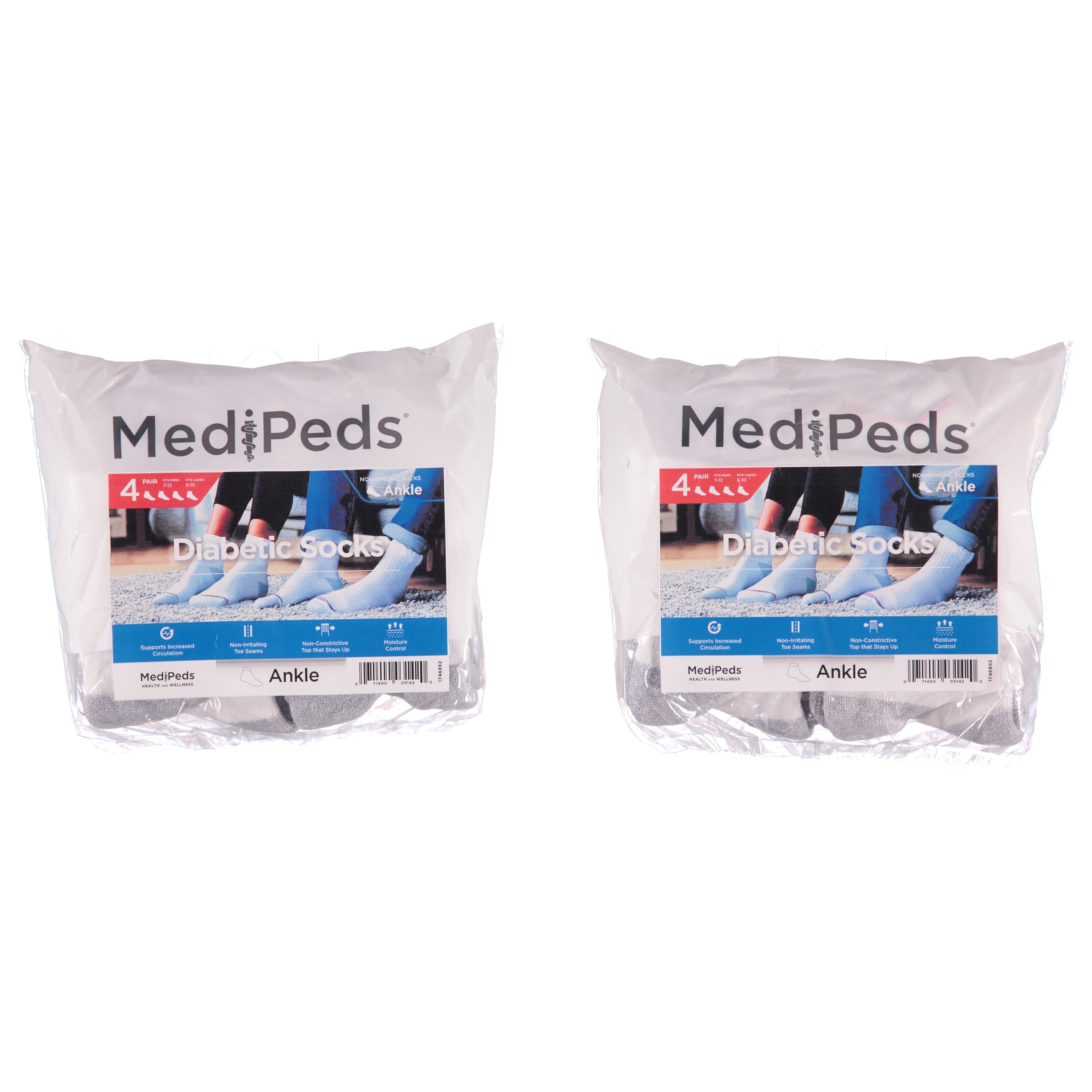Medipeds 4 Pack Adult Ankle Socks - White (1746982)