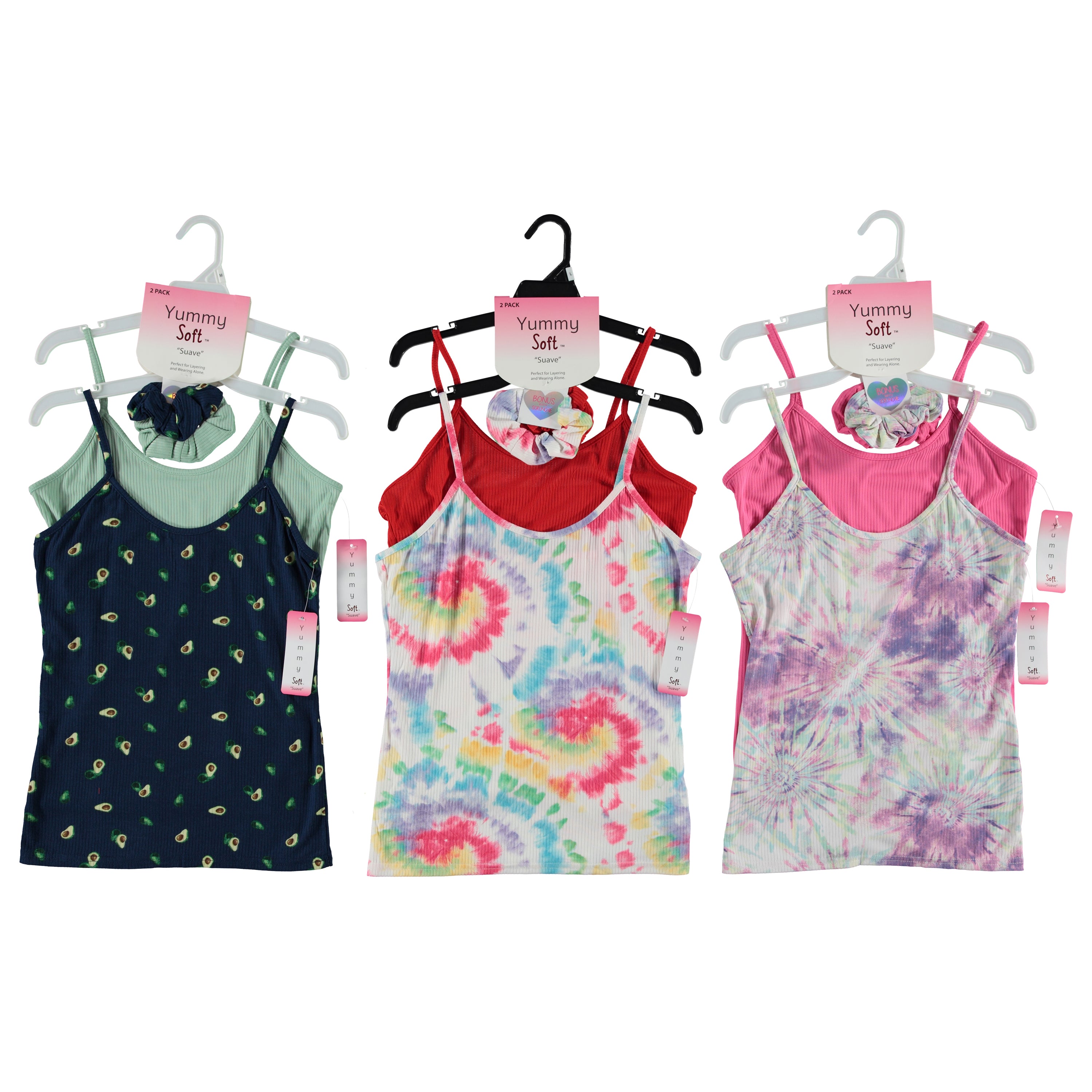 Ladies Yummy 2 Pack Tank With Scrunchies On Hangers - Assorted Colors & Sizes To Each Carton (2TT11)