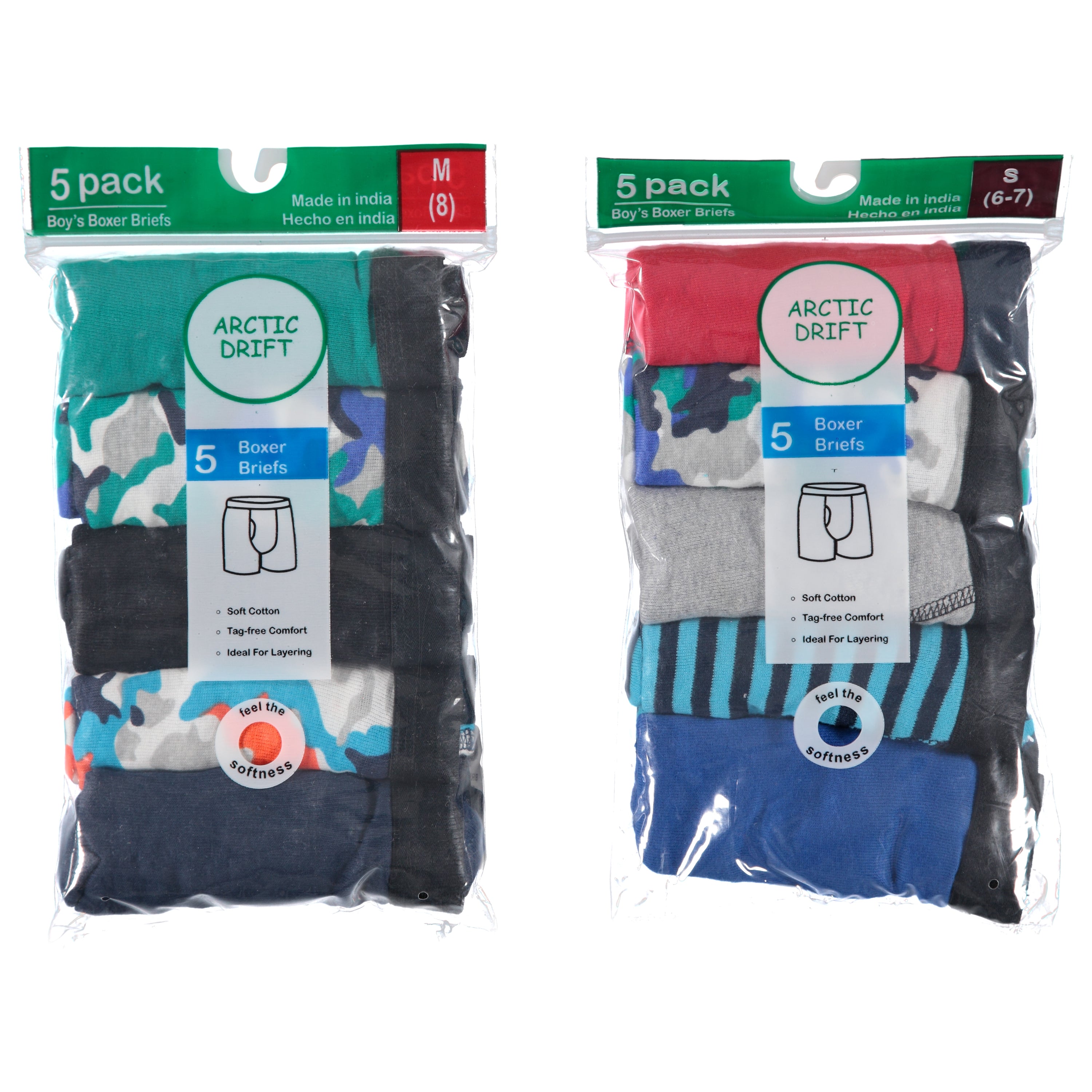 Arctic Drift Boys 5 Pack Boxer Brief - Assorted Colors & Sizes S-XL (312BX)