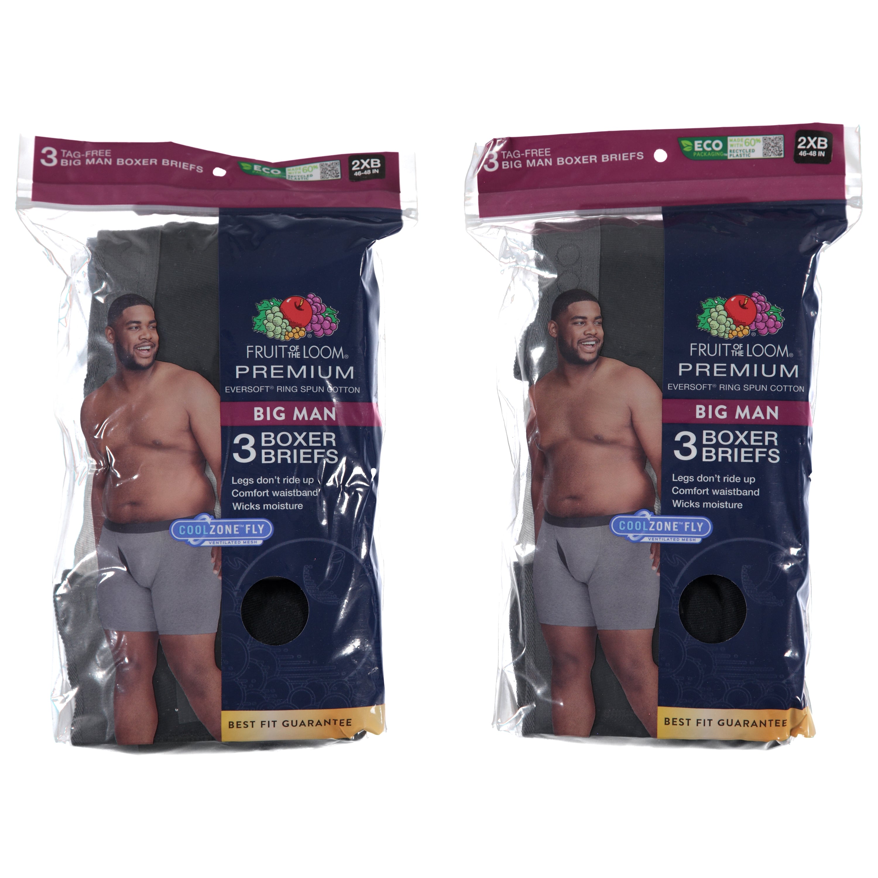 Fruit Mens King Sizes 3 Pack Knit Boxer Brief - Assorted Colors & Sizes 2X 3X 4X 5X (3BLBM7P)