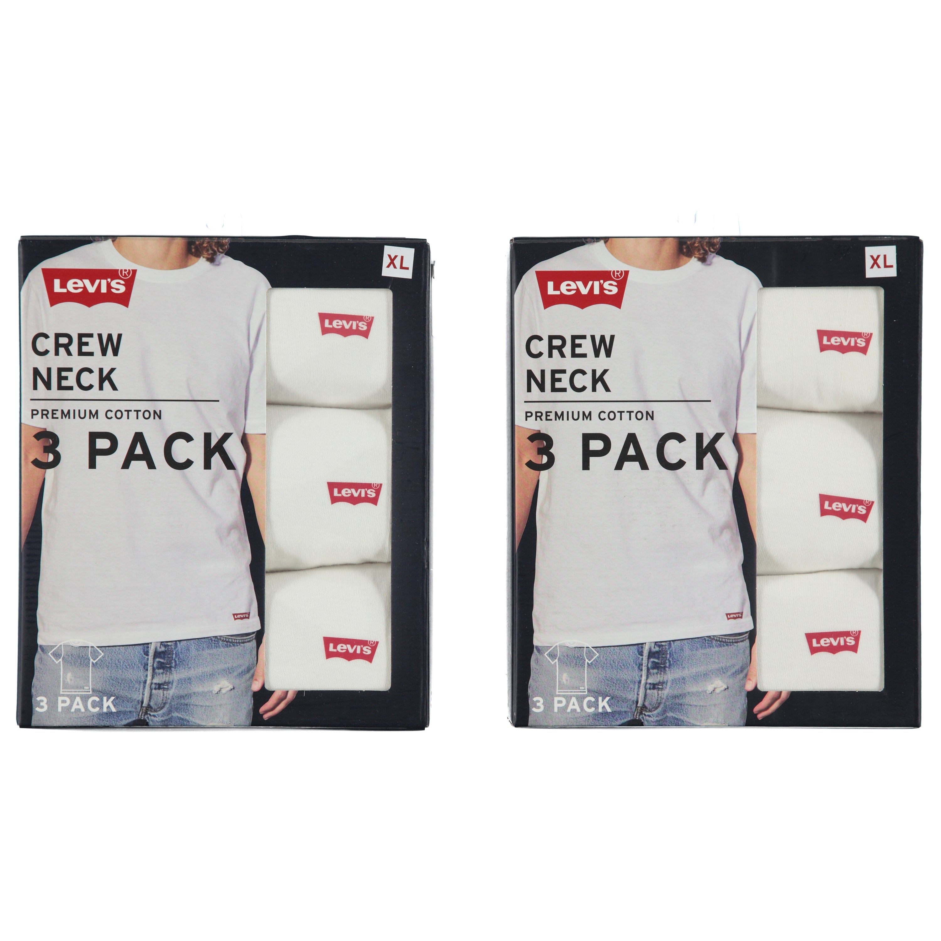 Levi's Men's 3-Pack White Cotton Crew Undershirts, Assorted Sizes (3MC893W1-LV150-3)