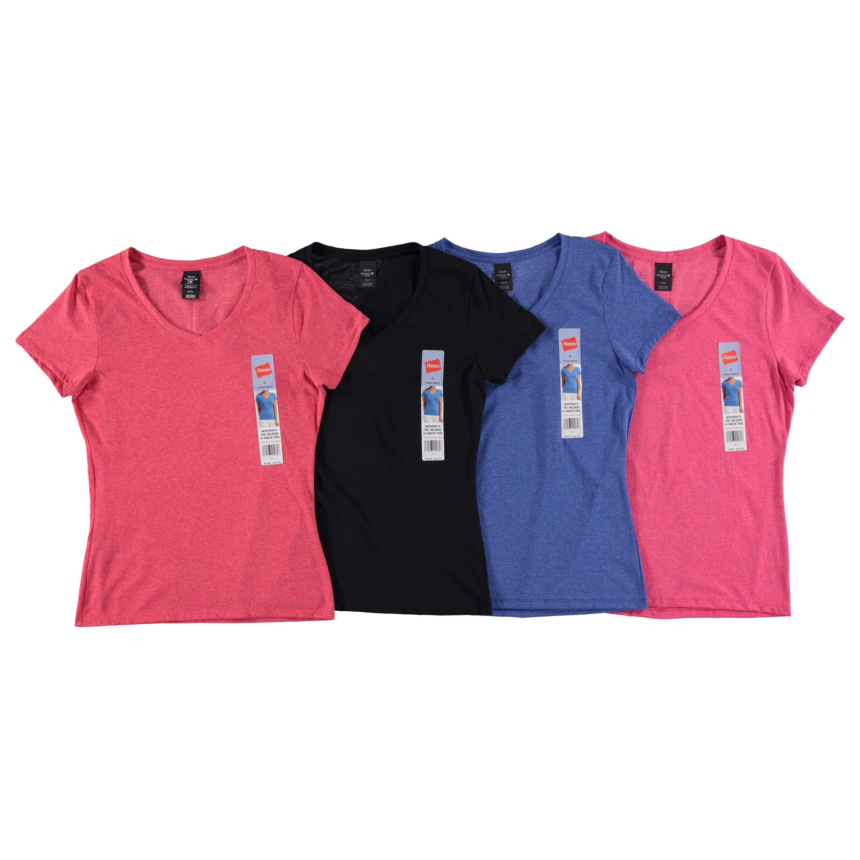 Hanes Women Triblend Short Sleeve V Neck Tee - Assorted Colors & Sizes S-2XL (42VT)