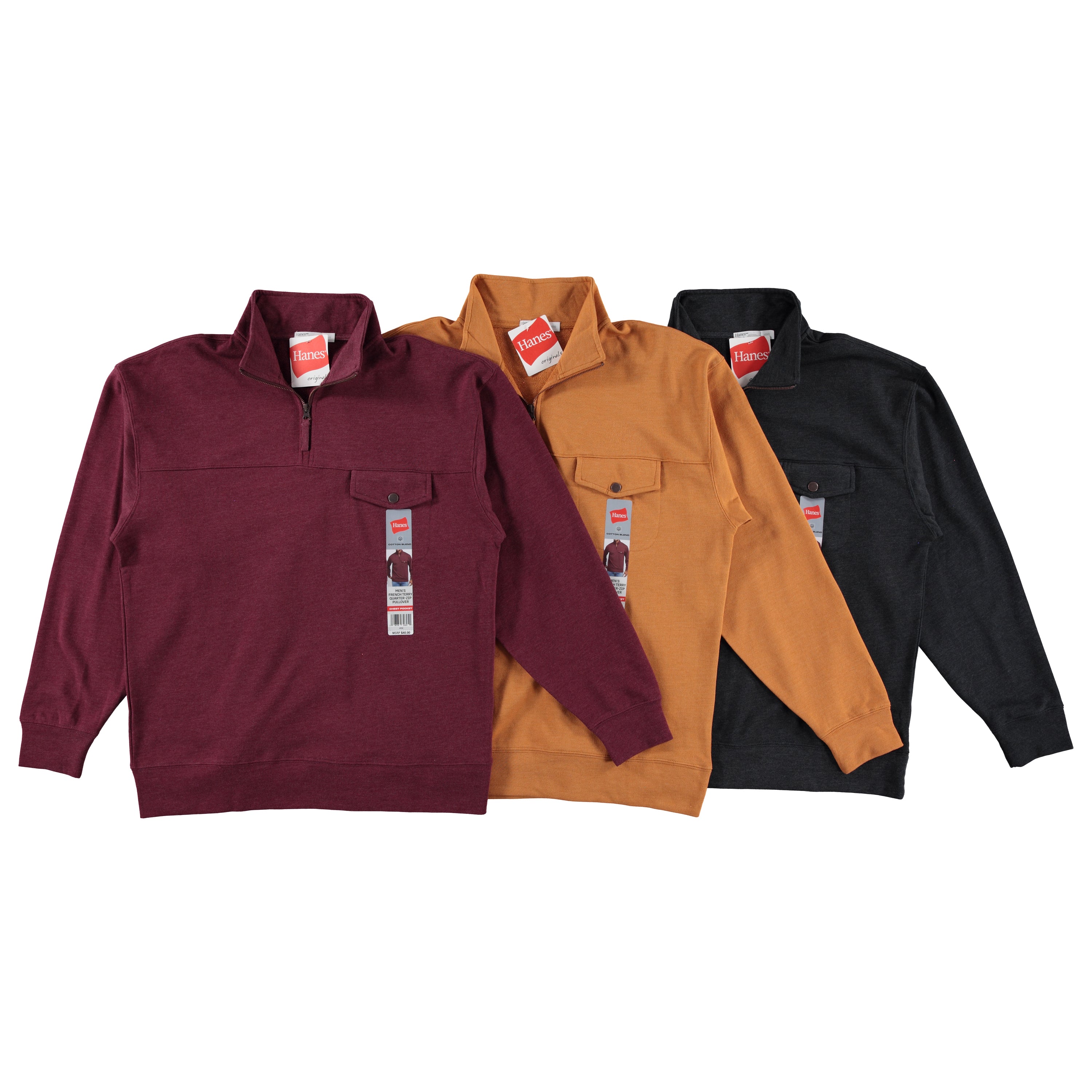 Hanes Men's French Terry Quarter Zip Sweatshirt - Assorted Colors & Sizes S-2XL to Case (4F35)
