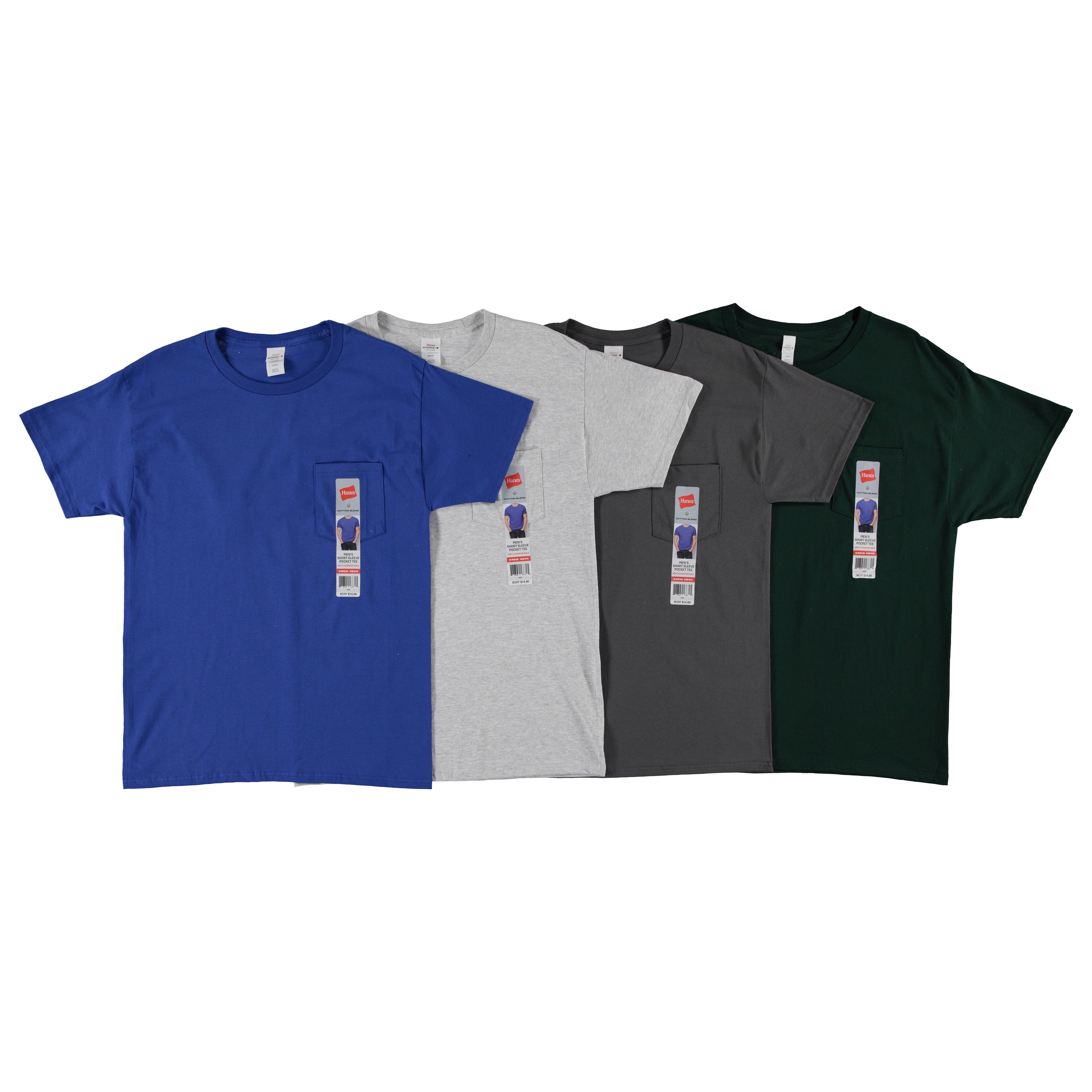 Hanes Mens 6 Oz Cotton Ss Pocket Crew Tee - Assorted Colors & Sizes S-2XL To Case (5590)