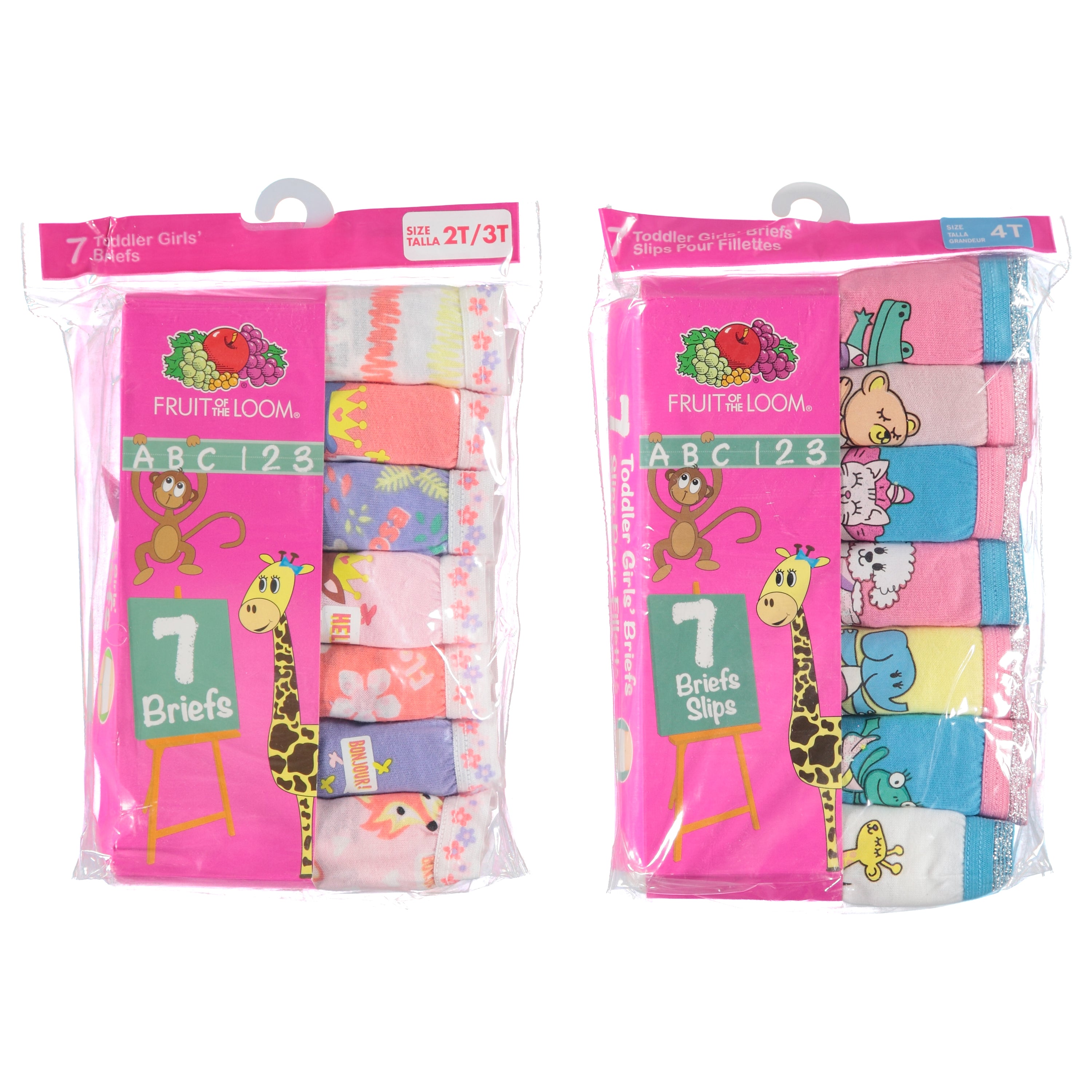 Fruit Of Loom Toddler 7 Pack Girls Cotton Briefs - Assorted Colors Prints &amp; Sizes 2T-4T (7PT200T)