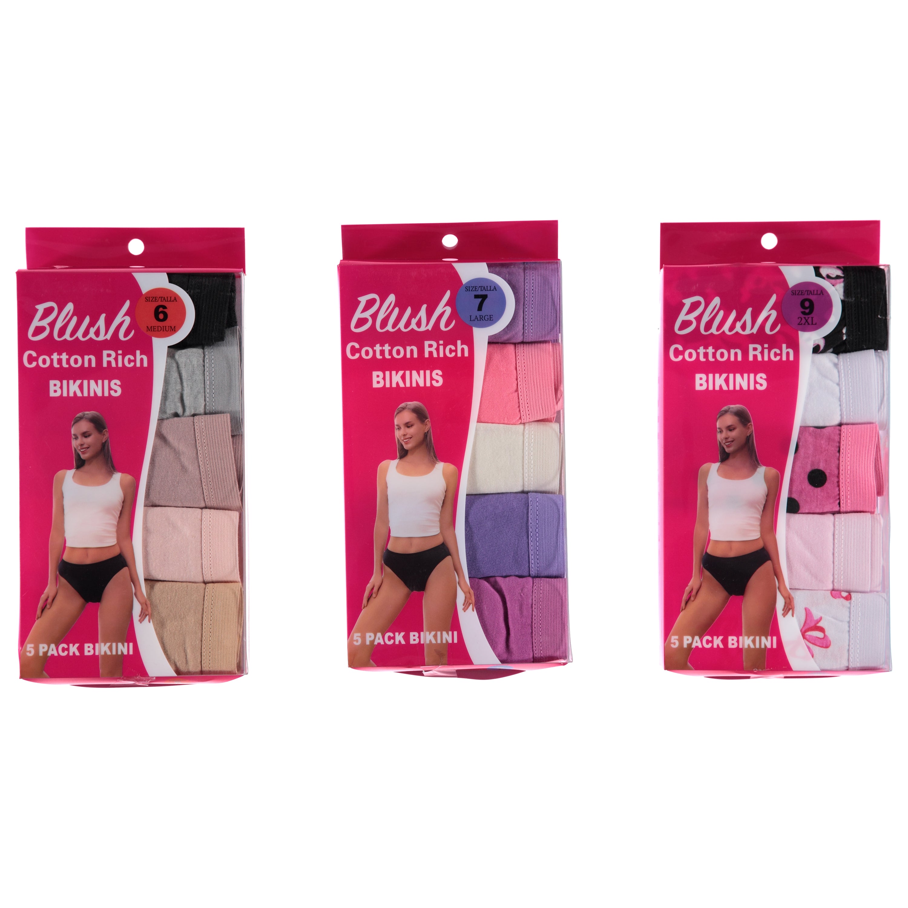 Blush 5 Pack Cotton Bikinis - Assorted Colors & Prints 5-10 (8256BK)