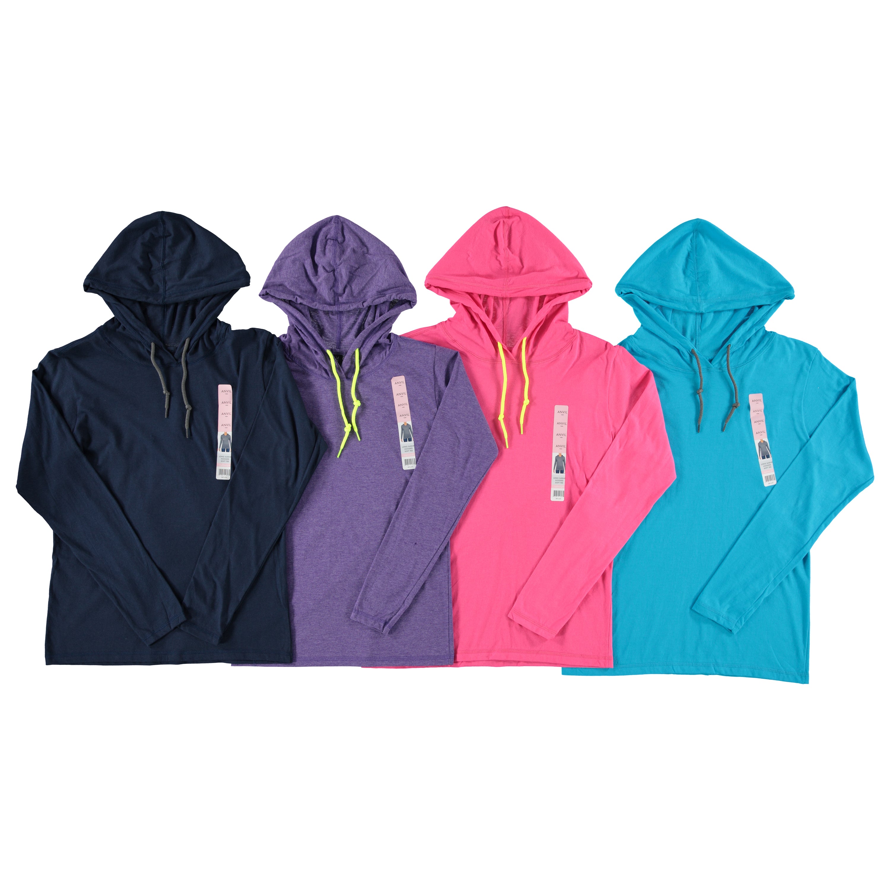 Anvil Ladies Ring-Spun Cotton Hooded Long Sleeve Tee, Assorted Colors and Sizes (887L-LLHD)