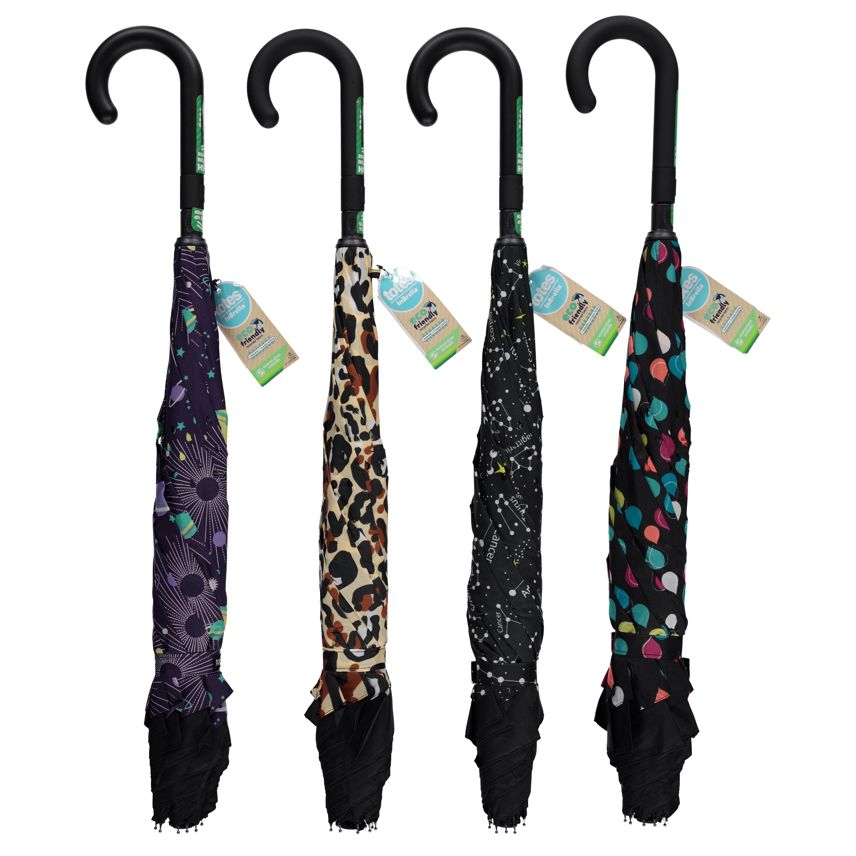 Totes Inbrellas Auto-Close Reversible Stick Umbrella - Assorted Patterns (901)