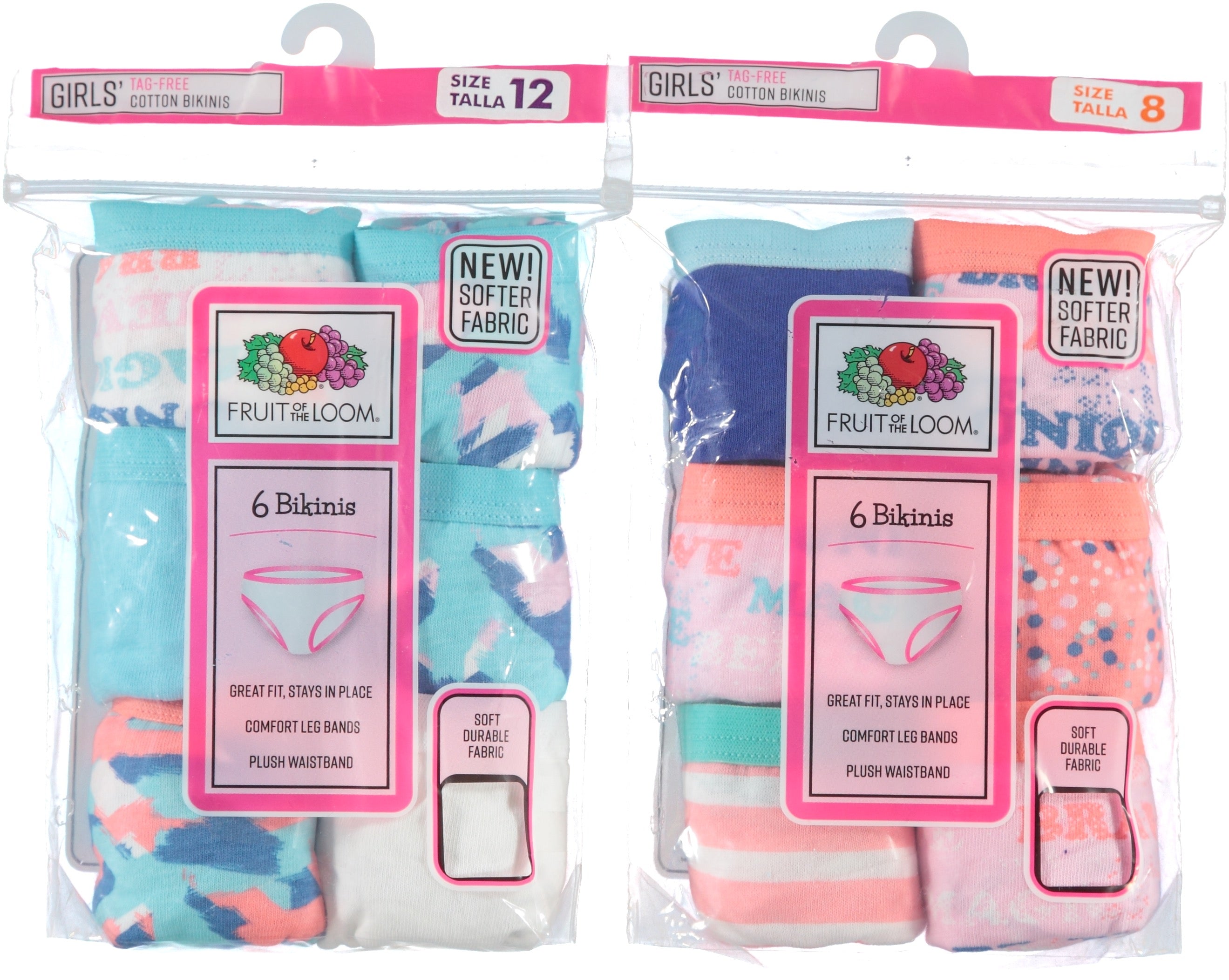 Fruit of the Loom Girls 6-Pack Cotton Bikinis, Assorted Colors and Sizes (996GBIK)