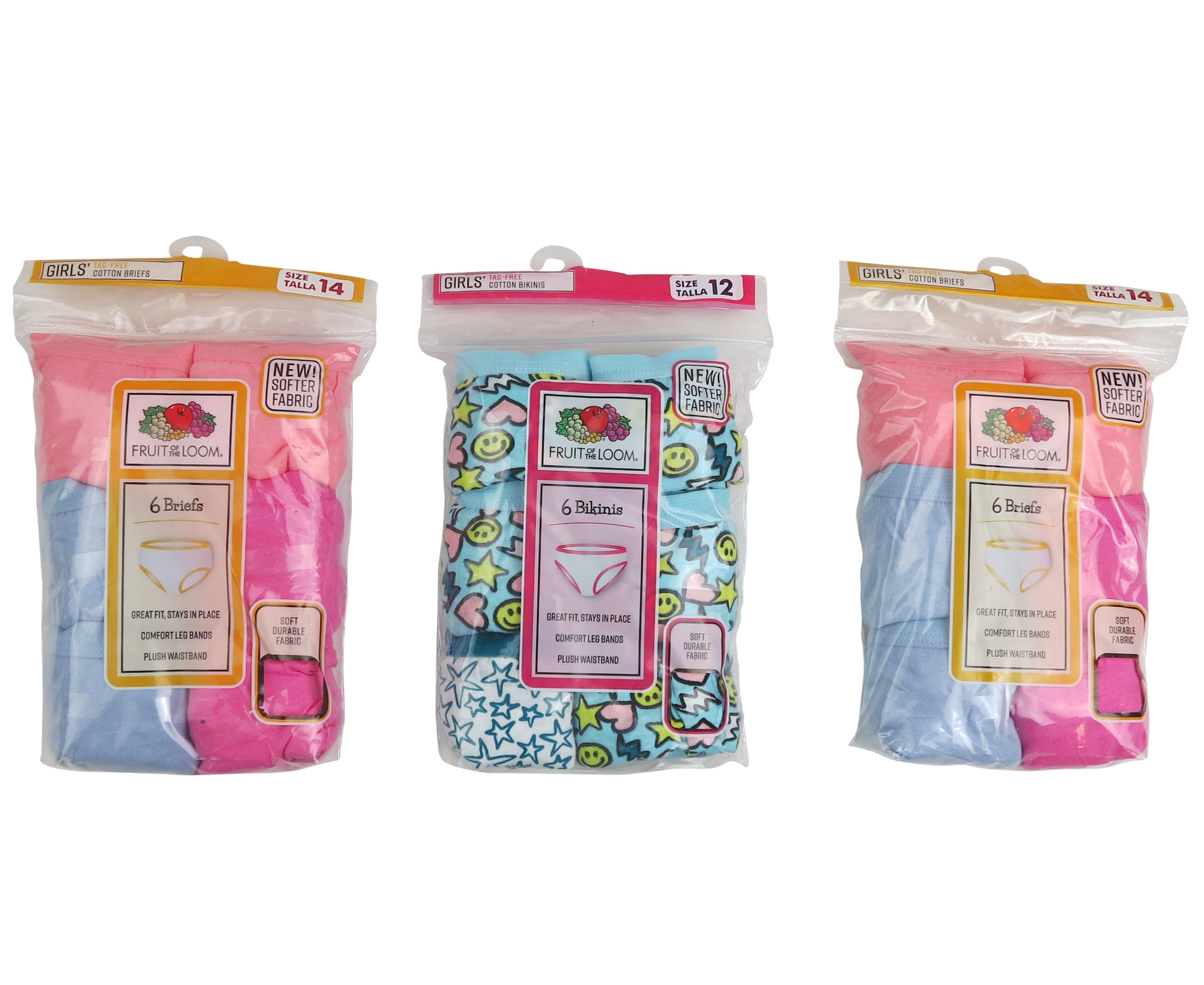 Fruit of the Loom Girls 6-Pack Cotton Briefs, Assorted Colors & Sizes 4-14 to Case  (996GBRF)