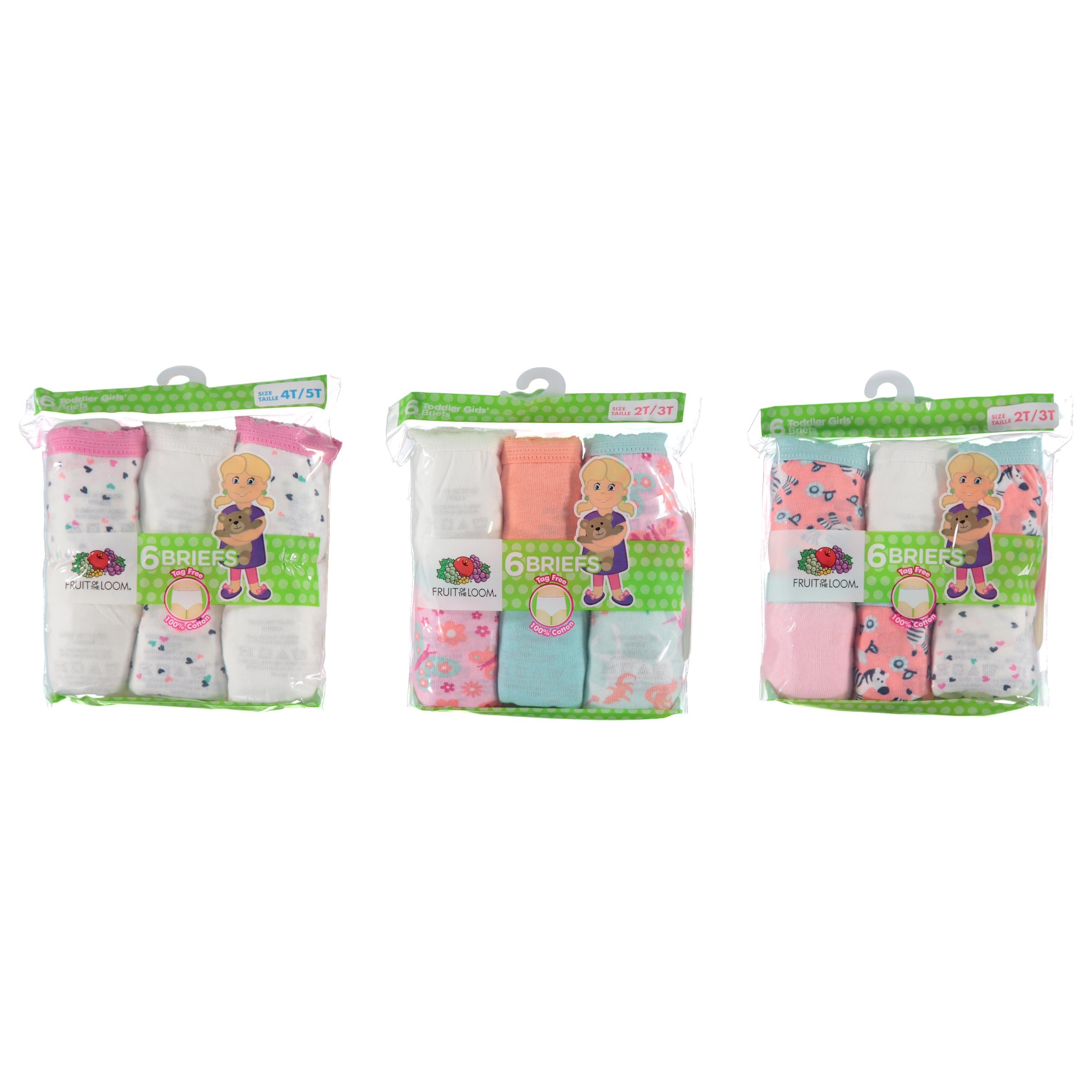 Girls Toddler 6 Pack Cotton Brief - Assorted Colors & Prints & Sizes 4-14 (996TGBRF)