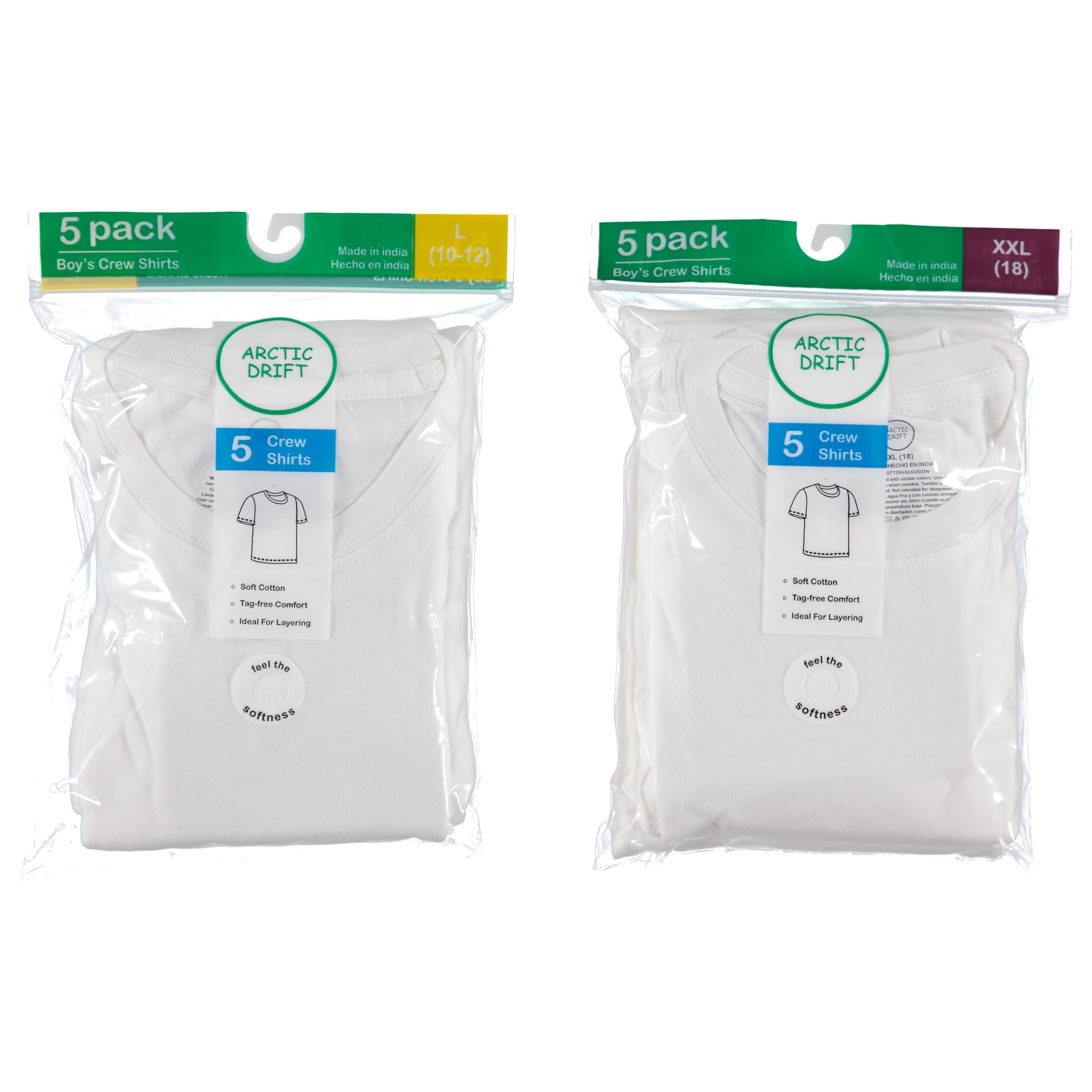 Arctic Drift White Boys 5 Pack T Shirt - Assorted Colors & Sizes S-XL (AD-T)