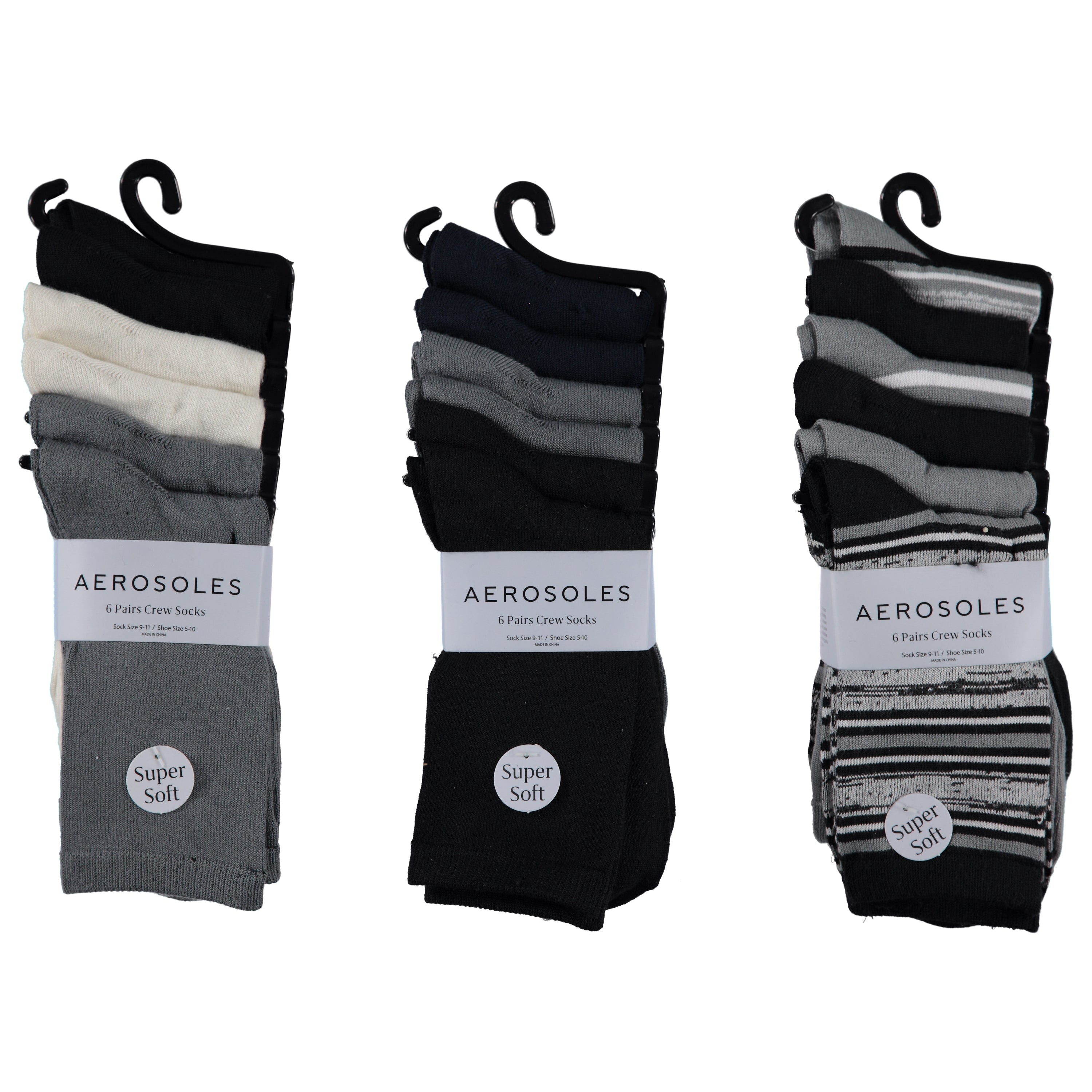 Aerosole Ladies 6 pack Super Soft Crew Socks - Assorted Designs & Colors (AEL1946-6)