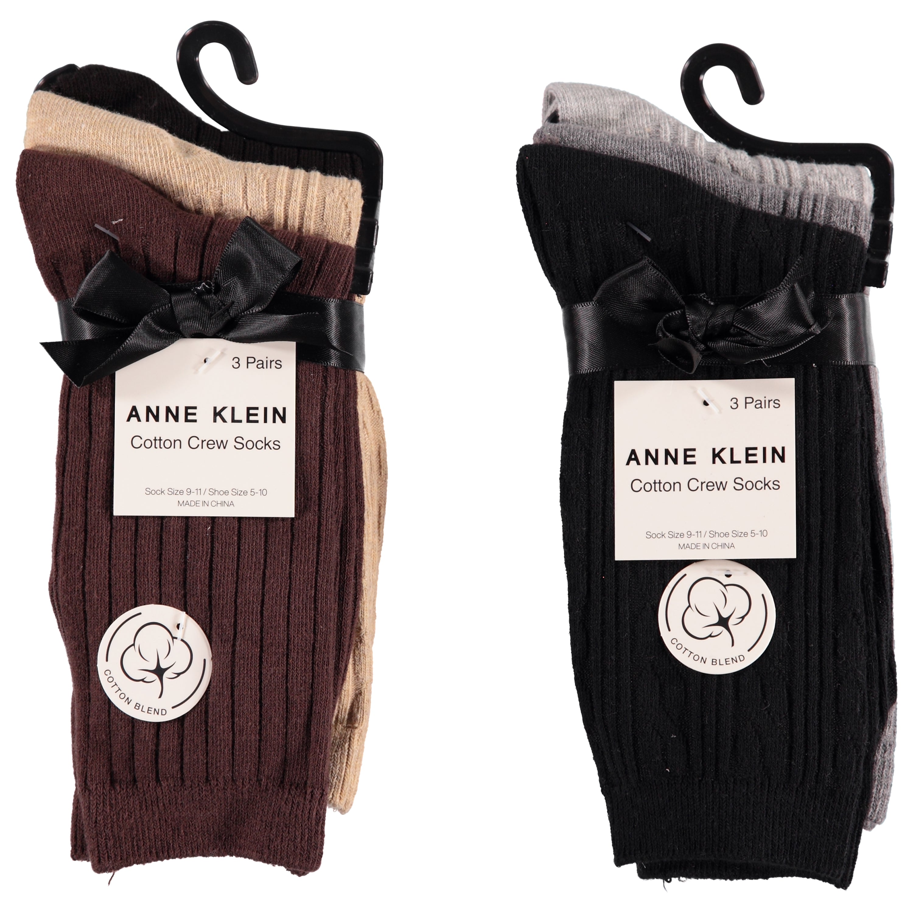Anne Klein 3 Pack Cotton Crew Socks - Assorted Colors (AKLCS3)