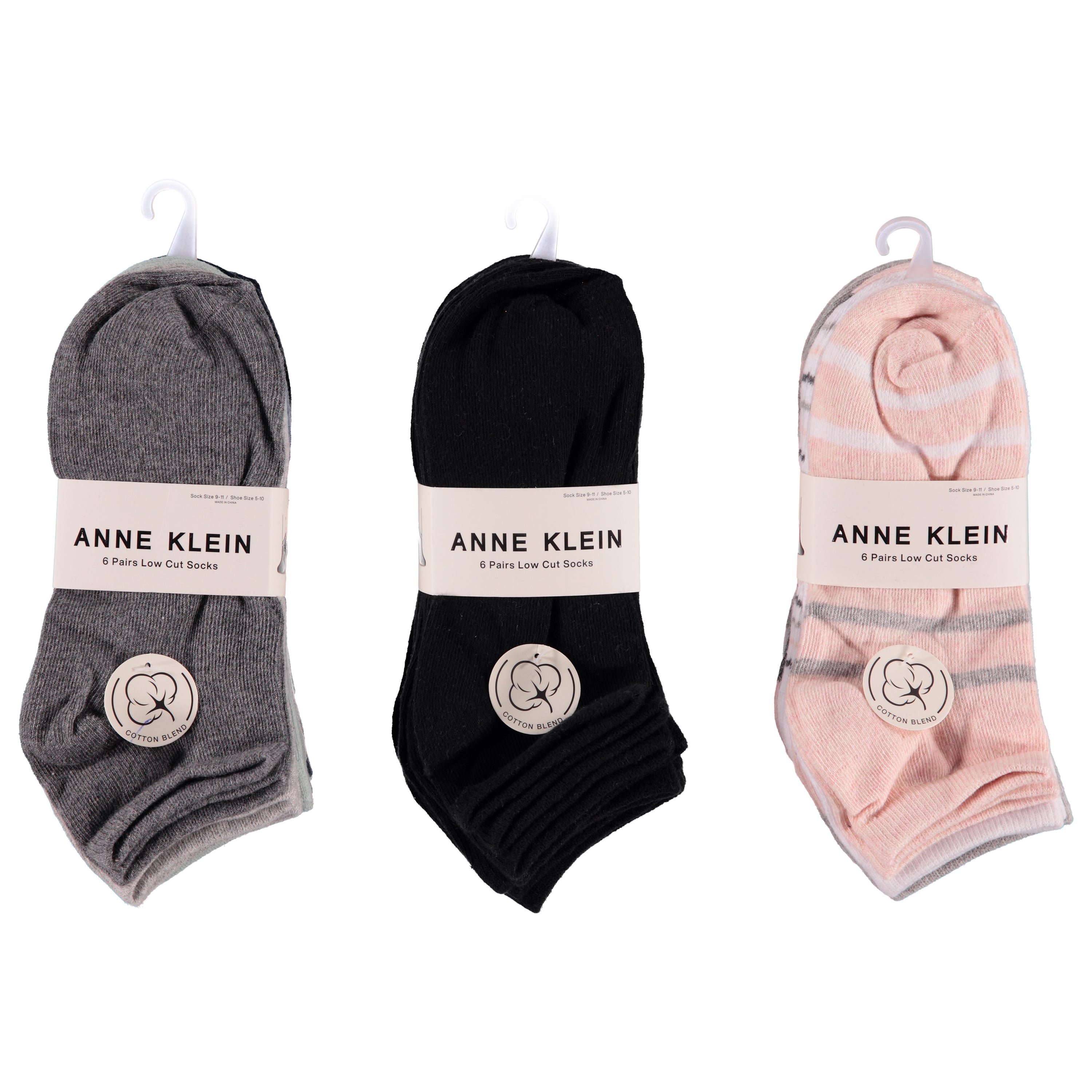 Anne Klein Ladies 6 Pack Cotton No Show Socks - Assorted Designs & Colors (AKLSS6-C)