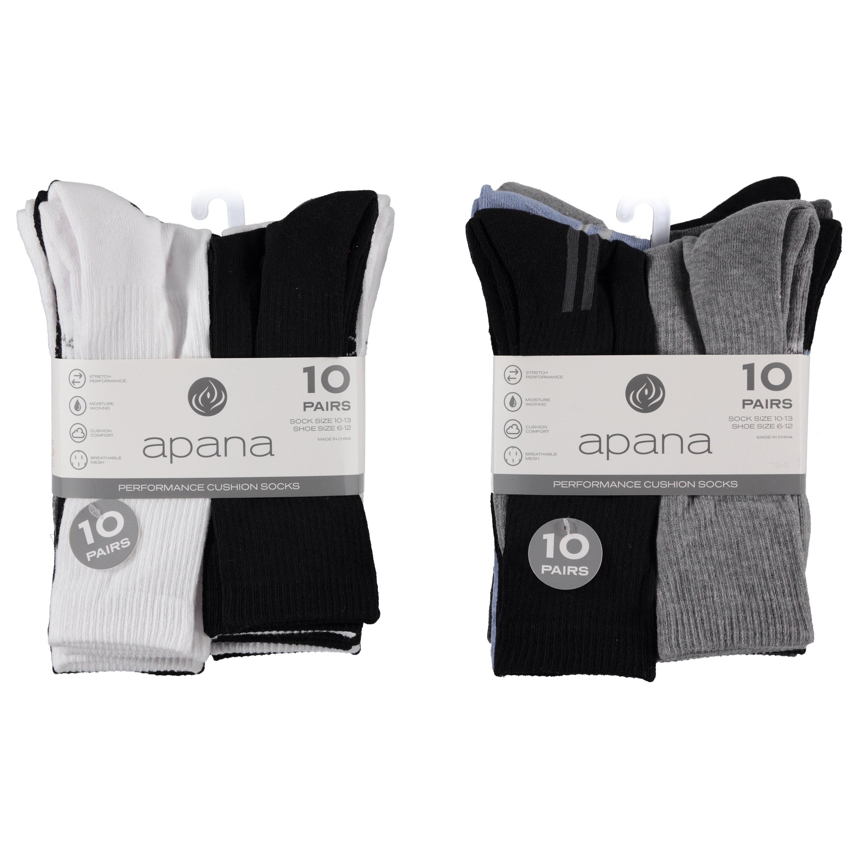 Apana Men's 10-Pack Cushion Crew Socks, Assorted Colors (APMCR10)