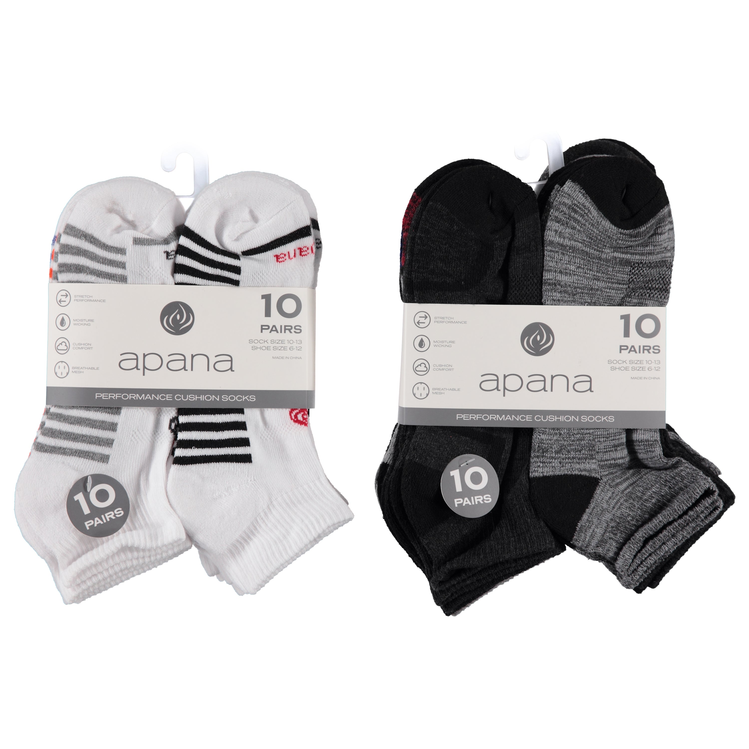 Apana Men's 10-Pack Cushion Quarter Socks, Assorted Colors (APMQ10)