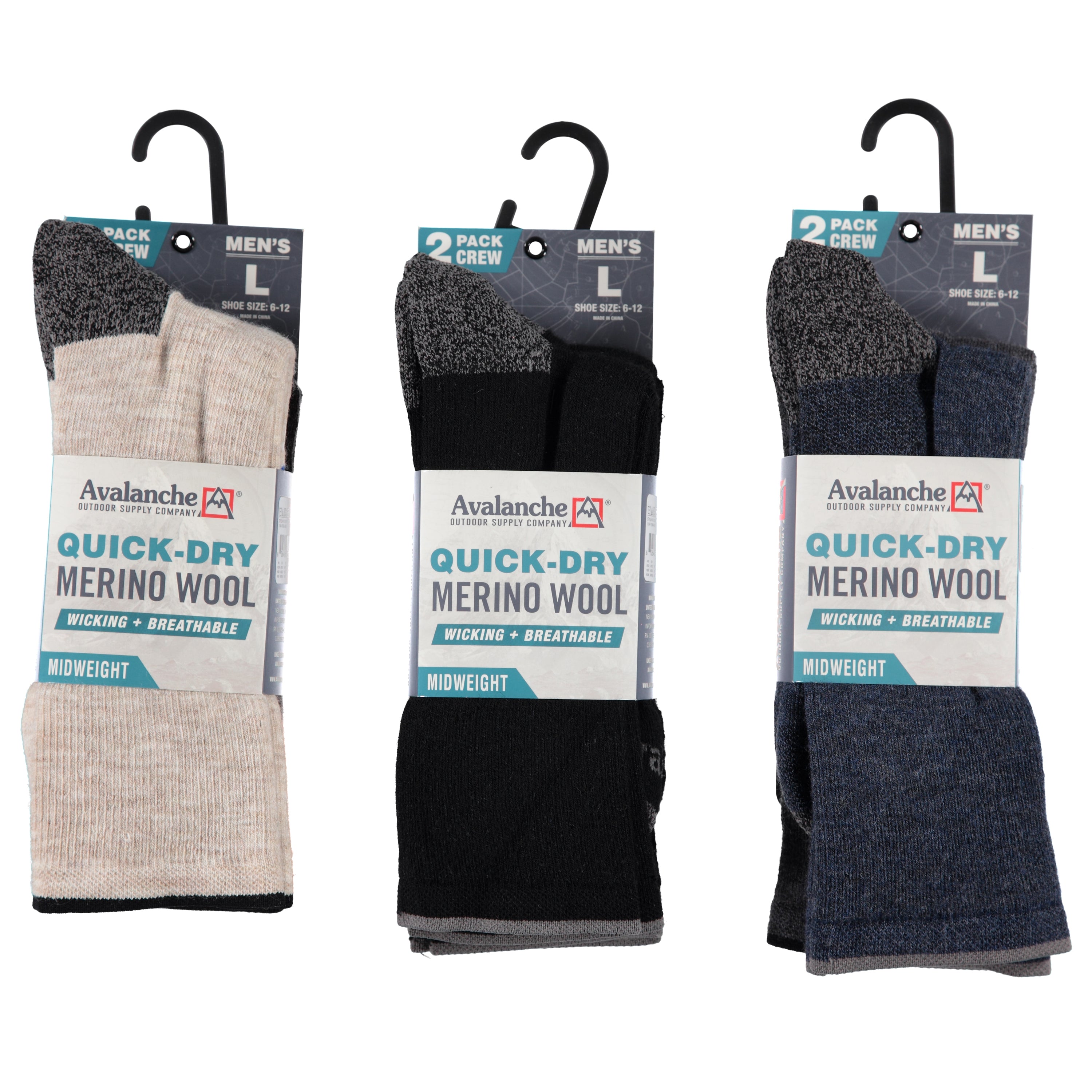 Avalanche 2 Pack Merino Wool Sock - Assorted Colors & Sizes (AVMCR2)