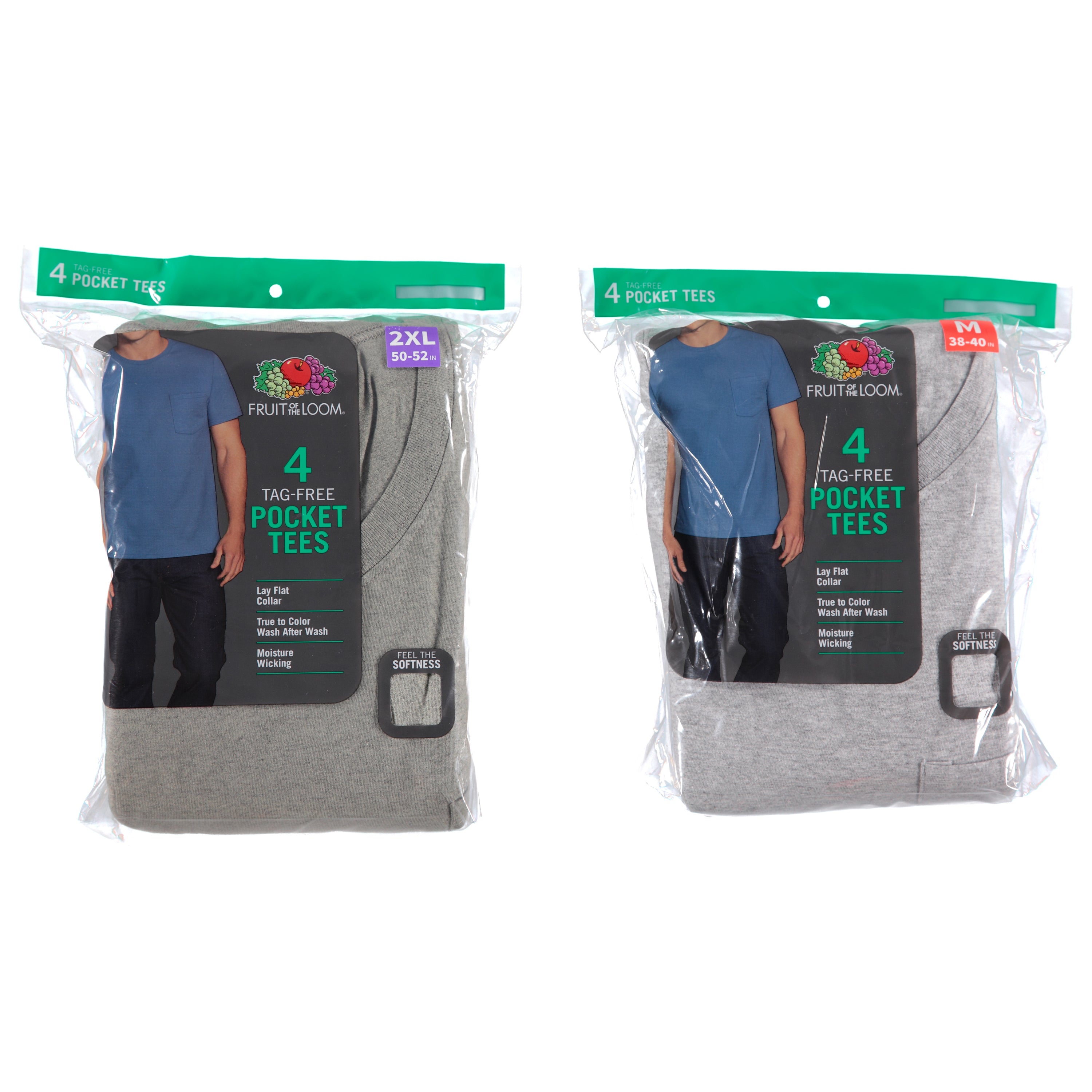 Fruit Of Loom Mens Plus Crew Tee Shirts With Pocket 4 Pack - Assorted Sizes (BAMPKT)