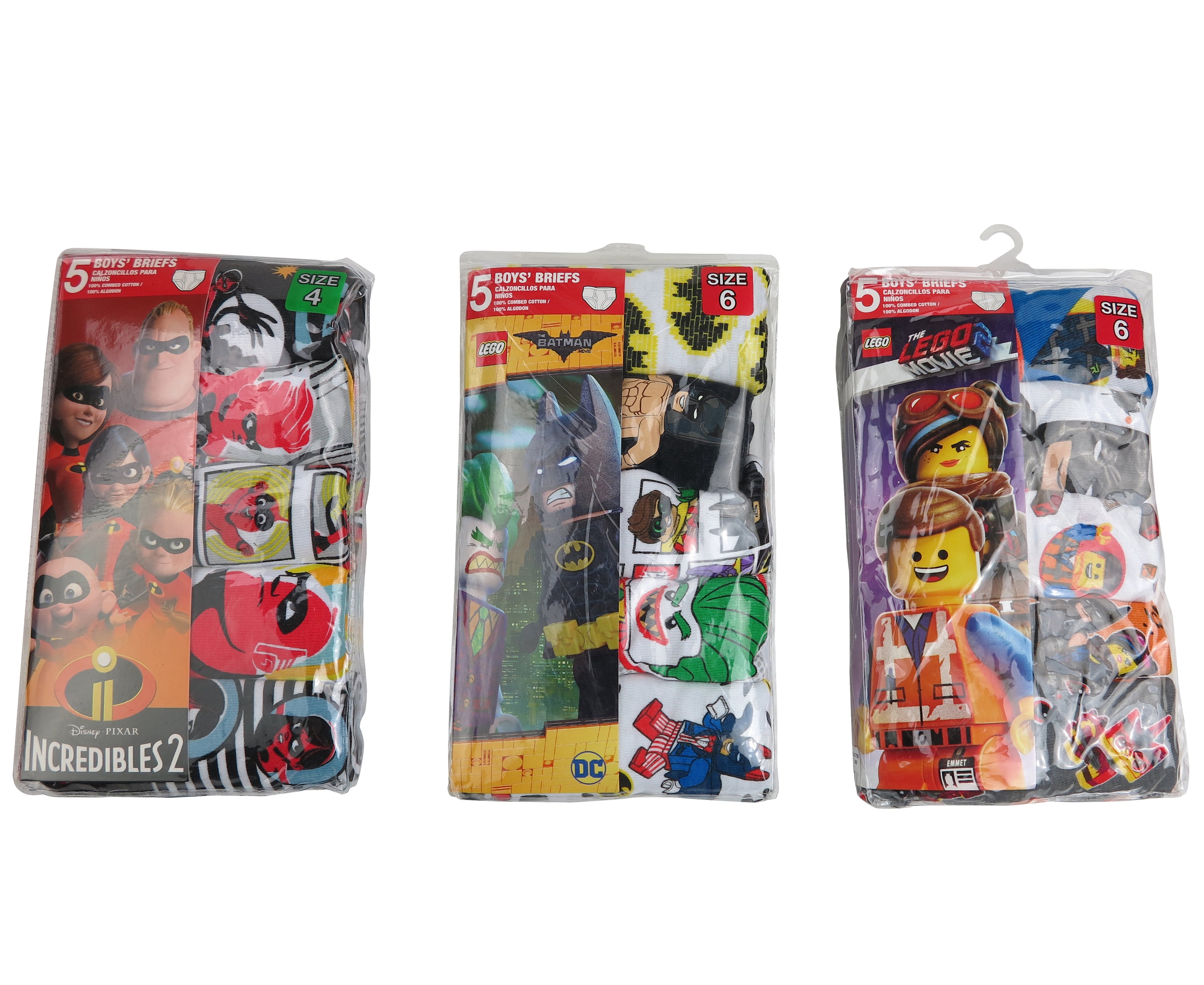 Boys 5-Pack Licensed Briefs, Assorted Sizes 4, 6, 8 (BCB5)