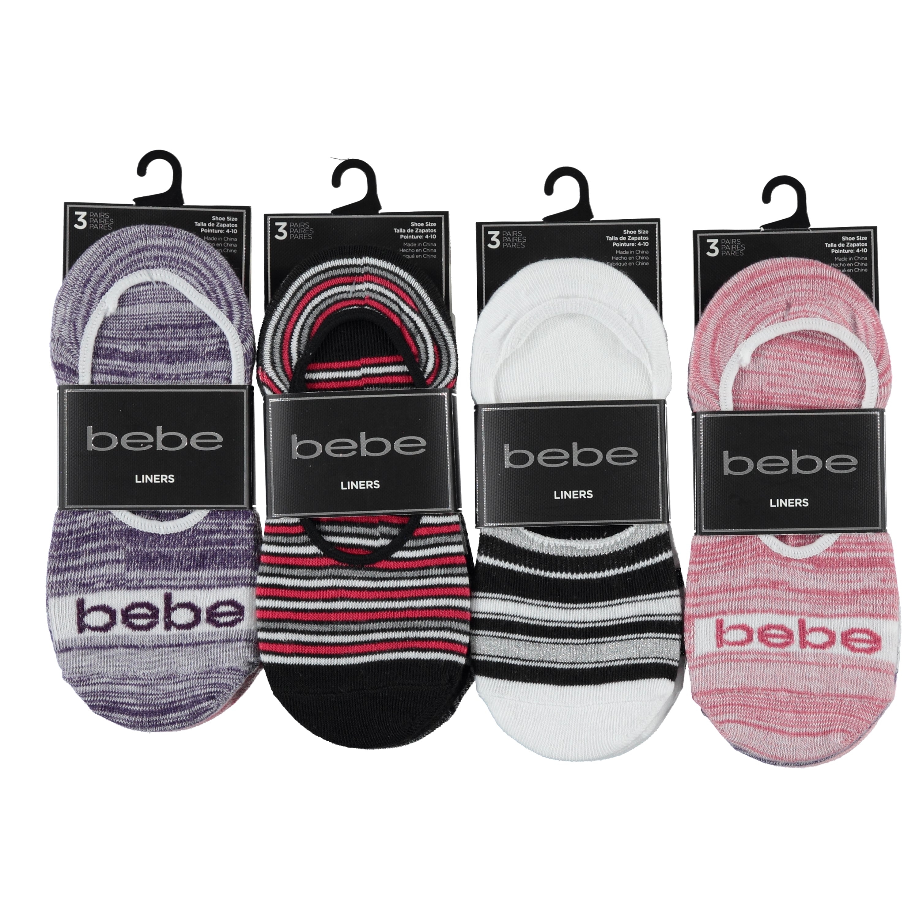 Bebe Ladies 3-Pack No-Show Sport Liners, Assorted Colors (BELL3)