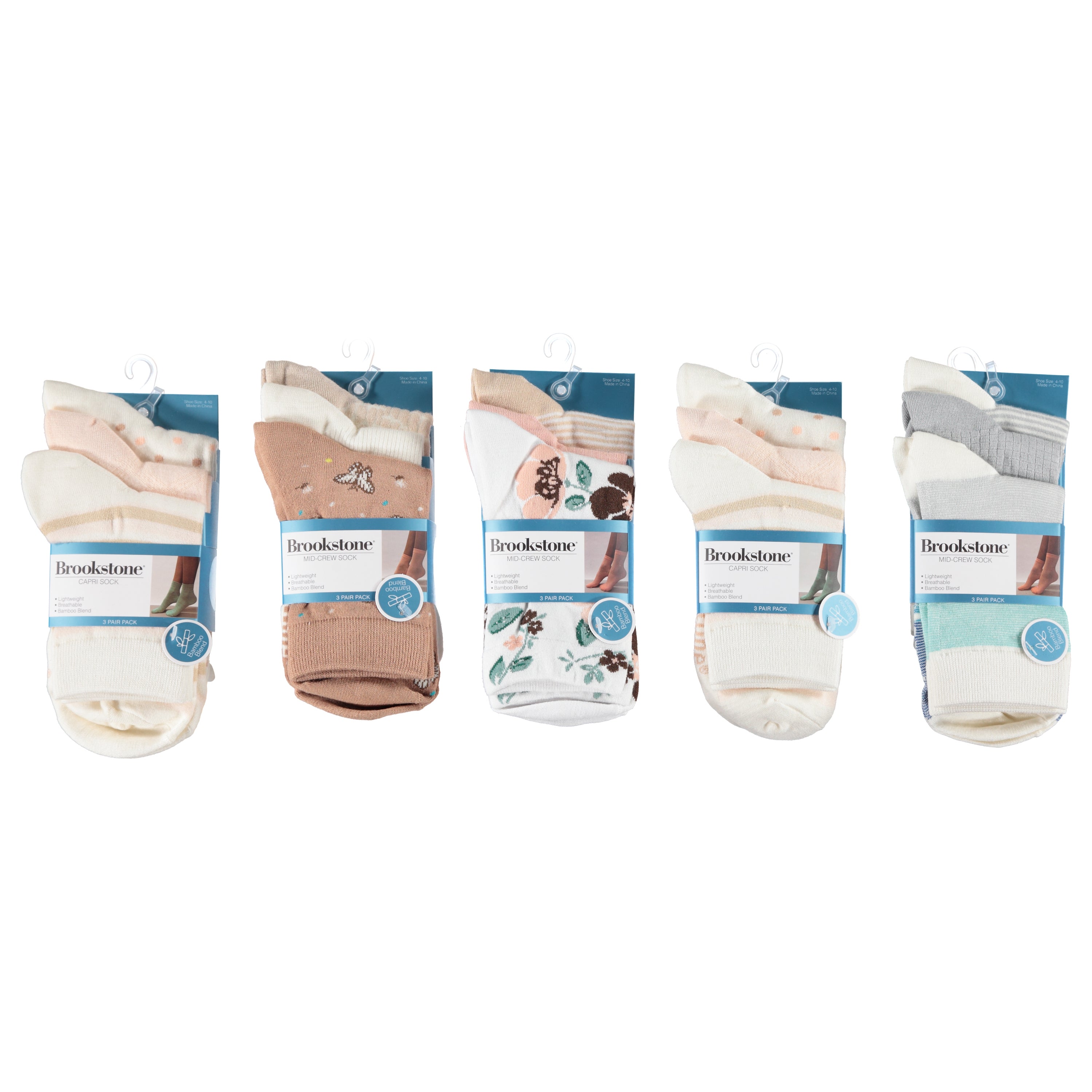 Brookstone 3 Pack Ladies Bamboo Casual Crew Socks - Assorted Colors & Styles (BSLCR3)