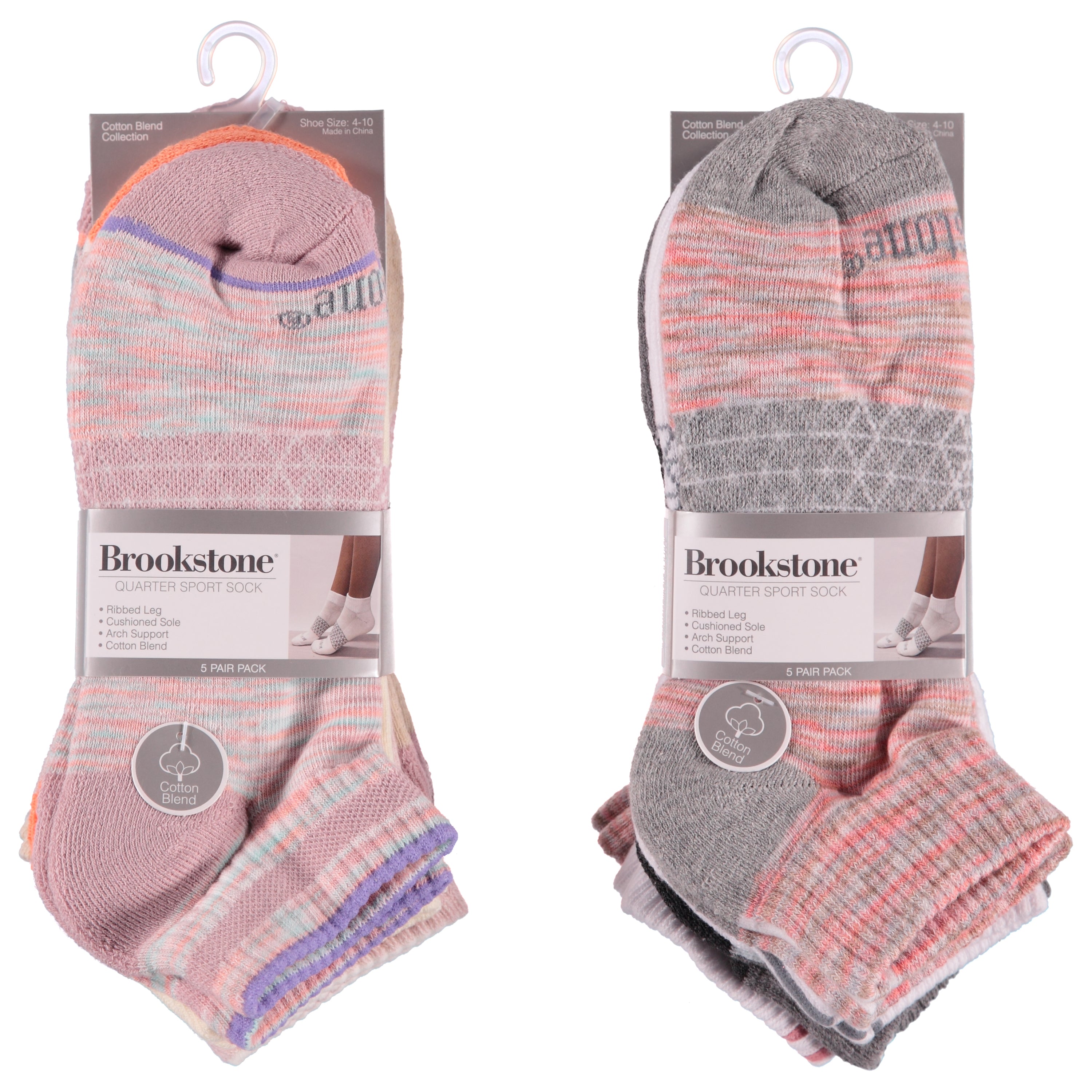 Brookstone 5 Pack Ladies Cushion Ankle Socks - Assorted Colors & Styles (BSLQ5)