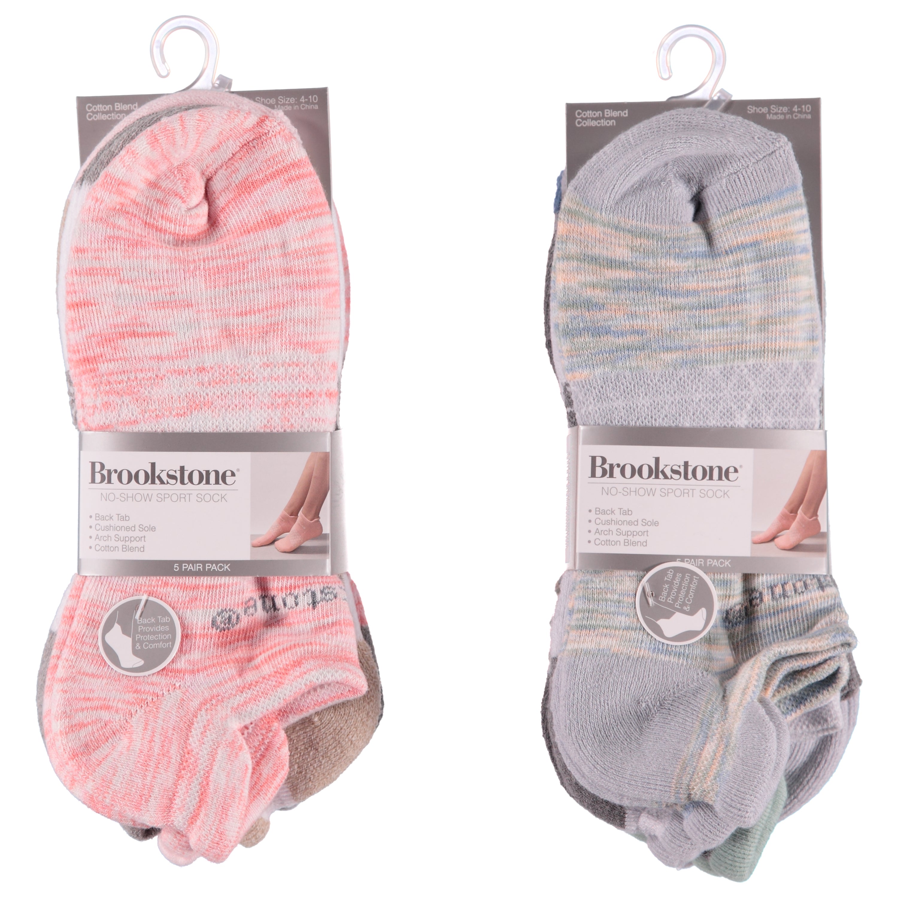 Brookstone 5 Pack Ladies Cushion No Show Socks With Tab Heel - Assorted Colors & Styles (BSLSS5)