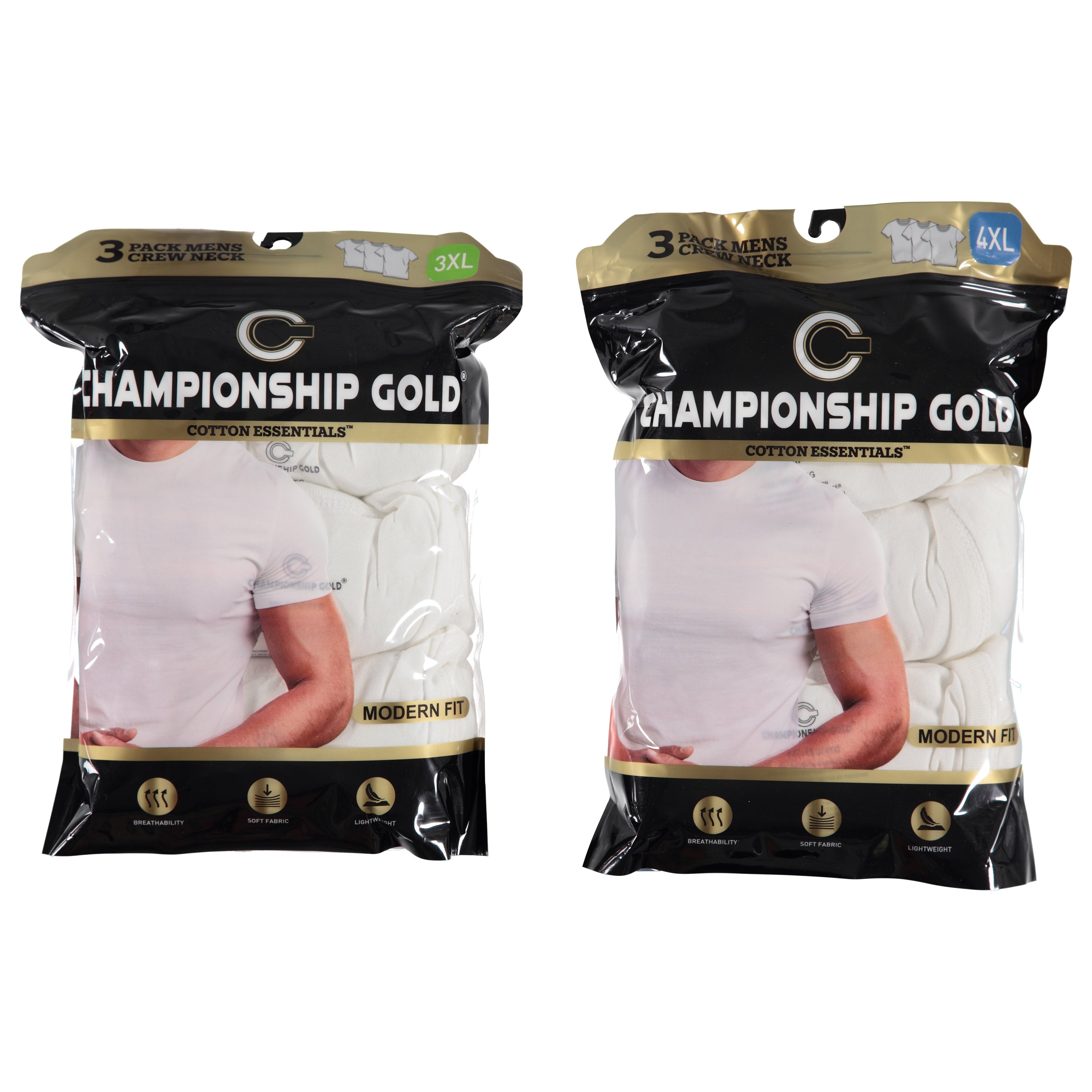Championship Gold Mens 3 Pack King Size Cotton Poly Knit Crew Neck Tee In Bag - Assorted Colors & Sizes 3XL-4XL (CM8190X)
