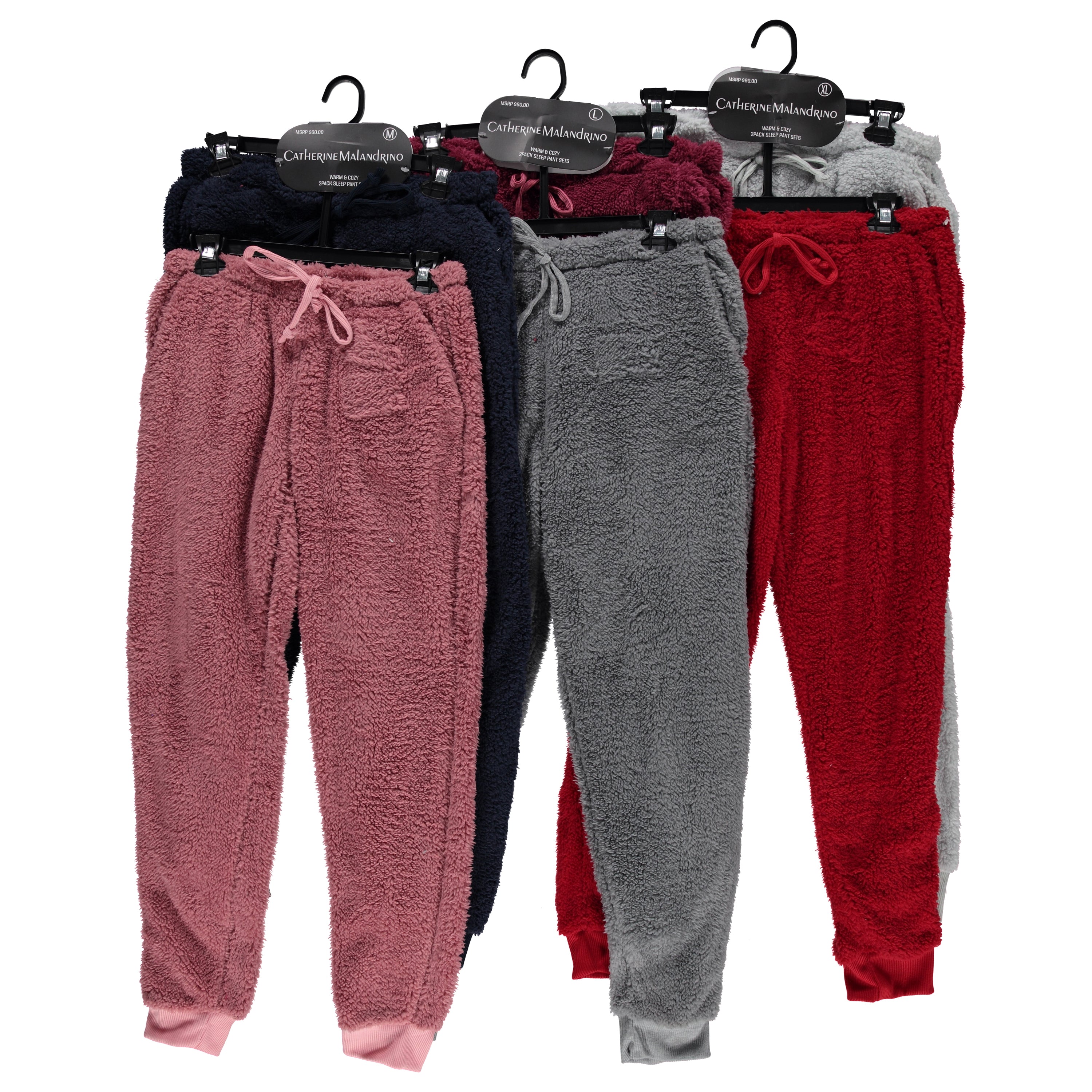 Catherine Malandrino Womens Plus Cozy Plush Jogger On Hanger - Assorted Colors & Sizes 1XL-3XL To Case (CMJ2PK-X)