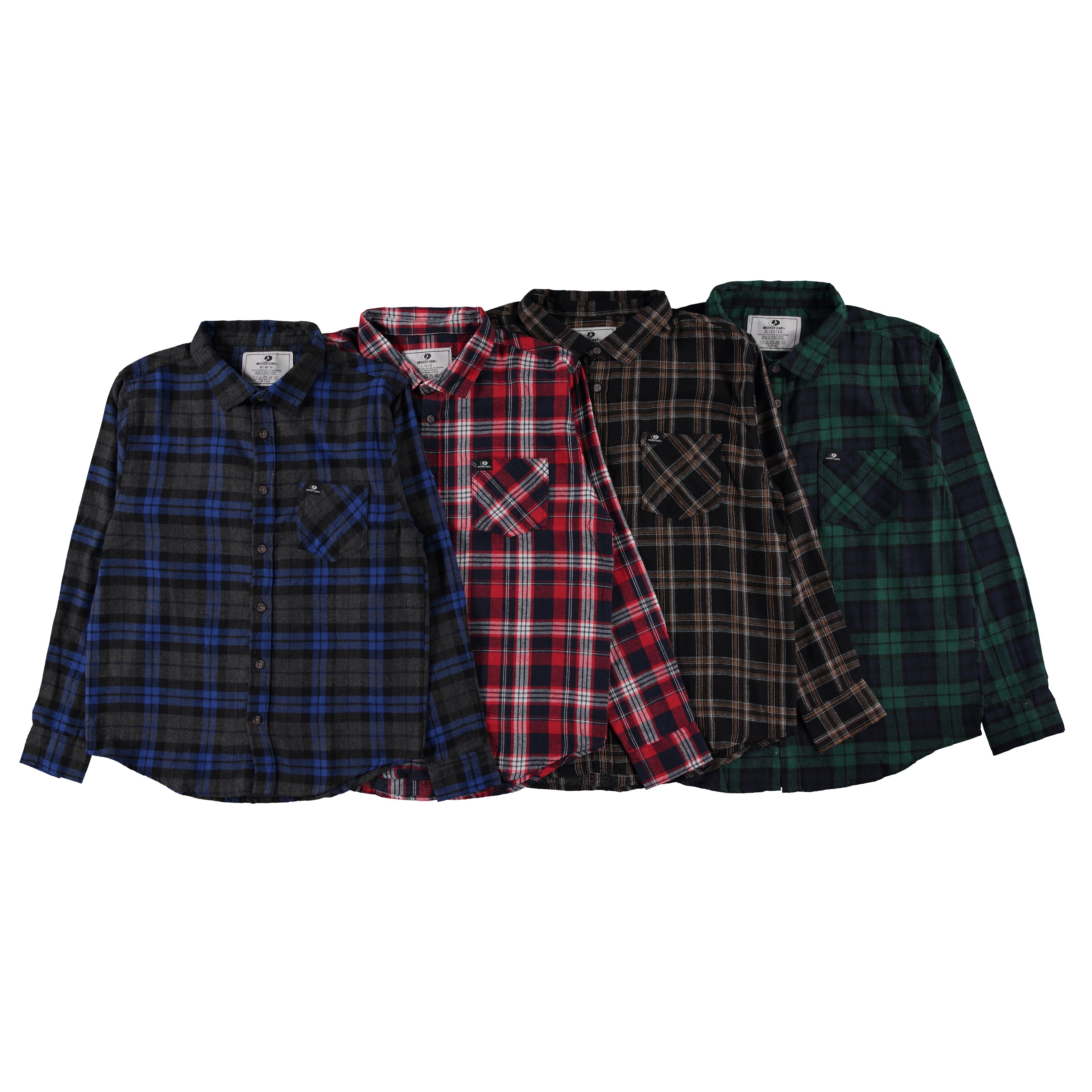 Mossy Oak Men's Yarn-Dye Flannel Shirts with Chest Pocket, Assorted Designs, Sizes M-2XL (CPN126-MO)