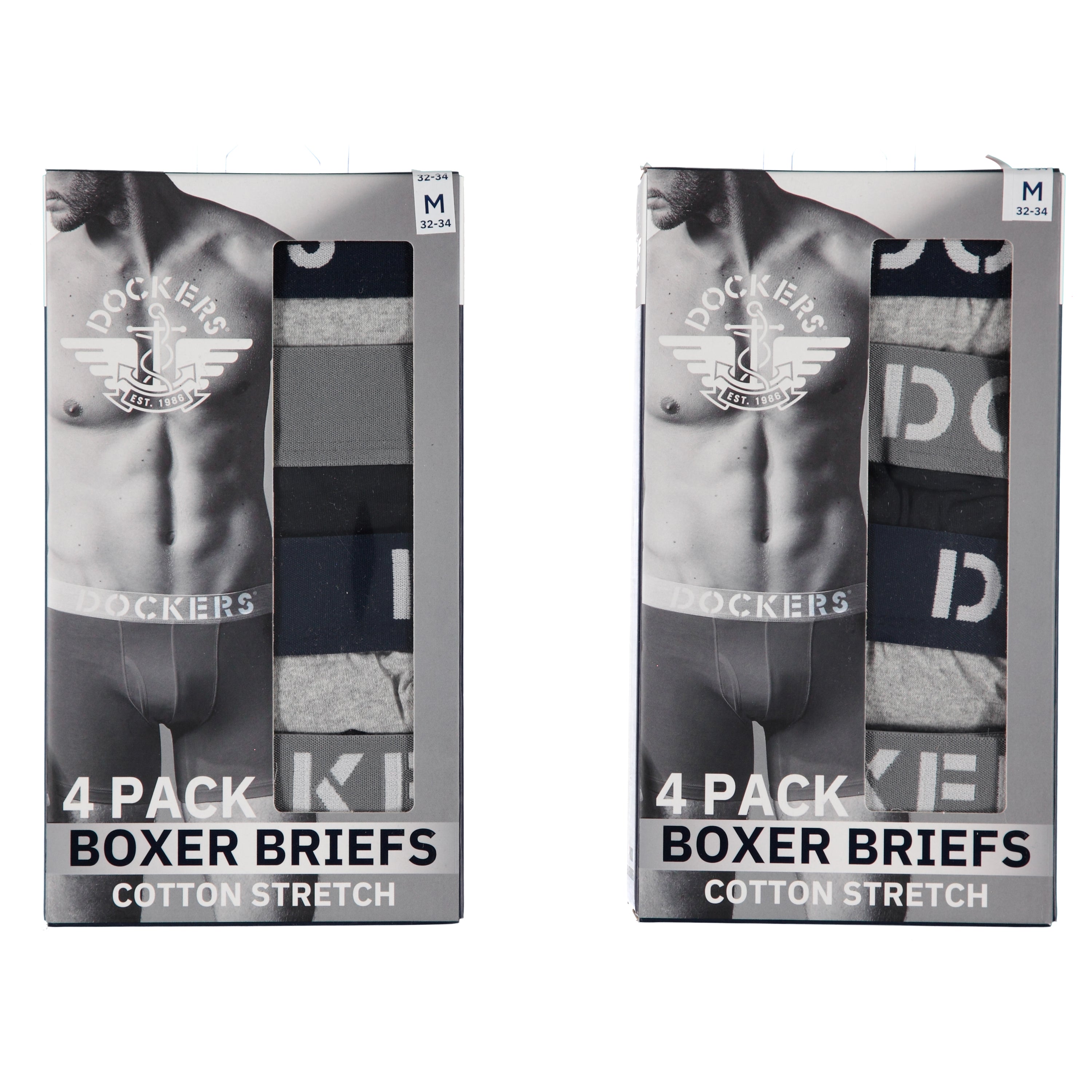 Dockers Mens 4 Pack Cotton Boxer Briefs In Box - Assorted Colors & Sizes S-2X (DOMW4BX)