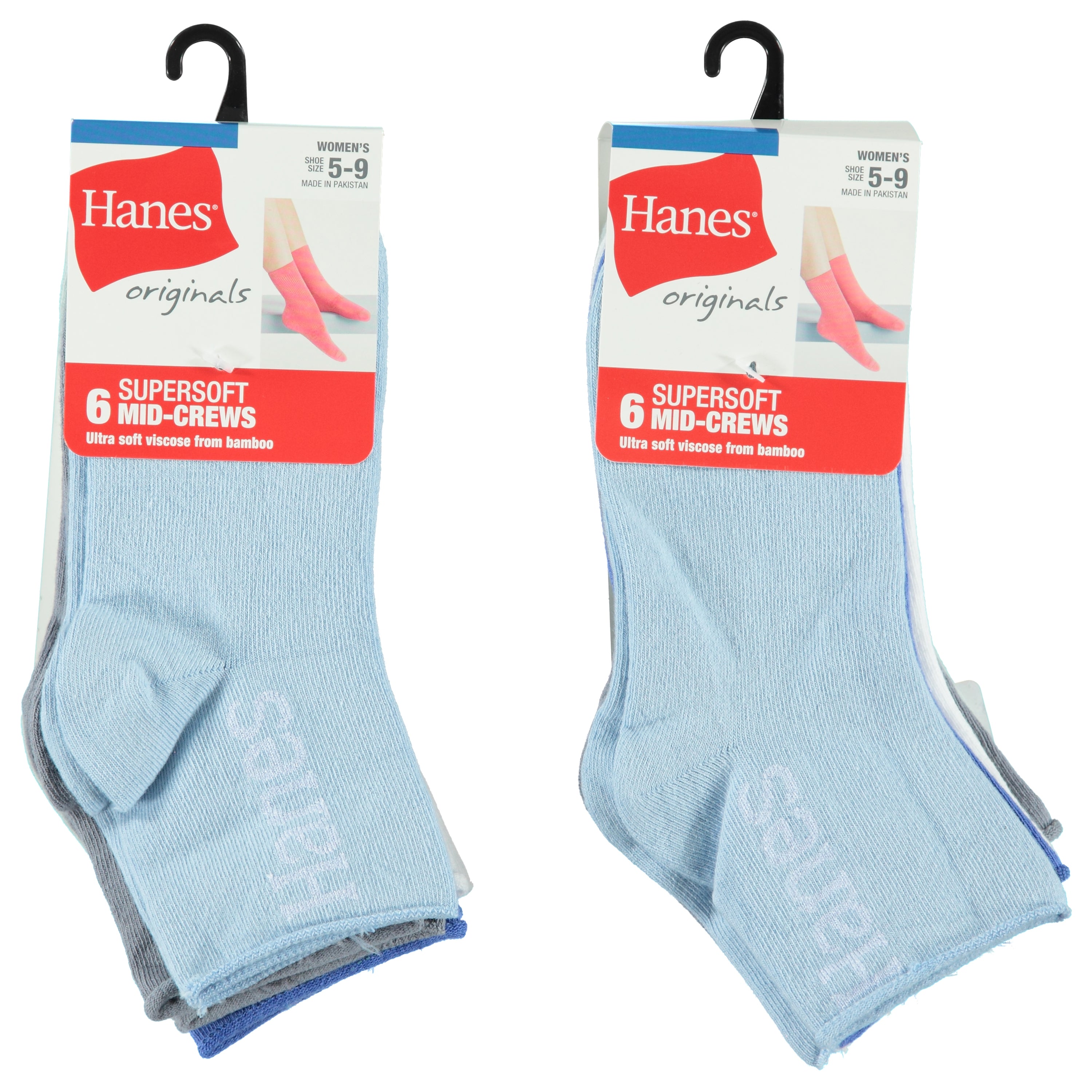 Hanes Women Super Soft 6 Pack Mid Crew Socks - Assorted Colors & Sizes 5-9 (EO5544CA)