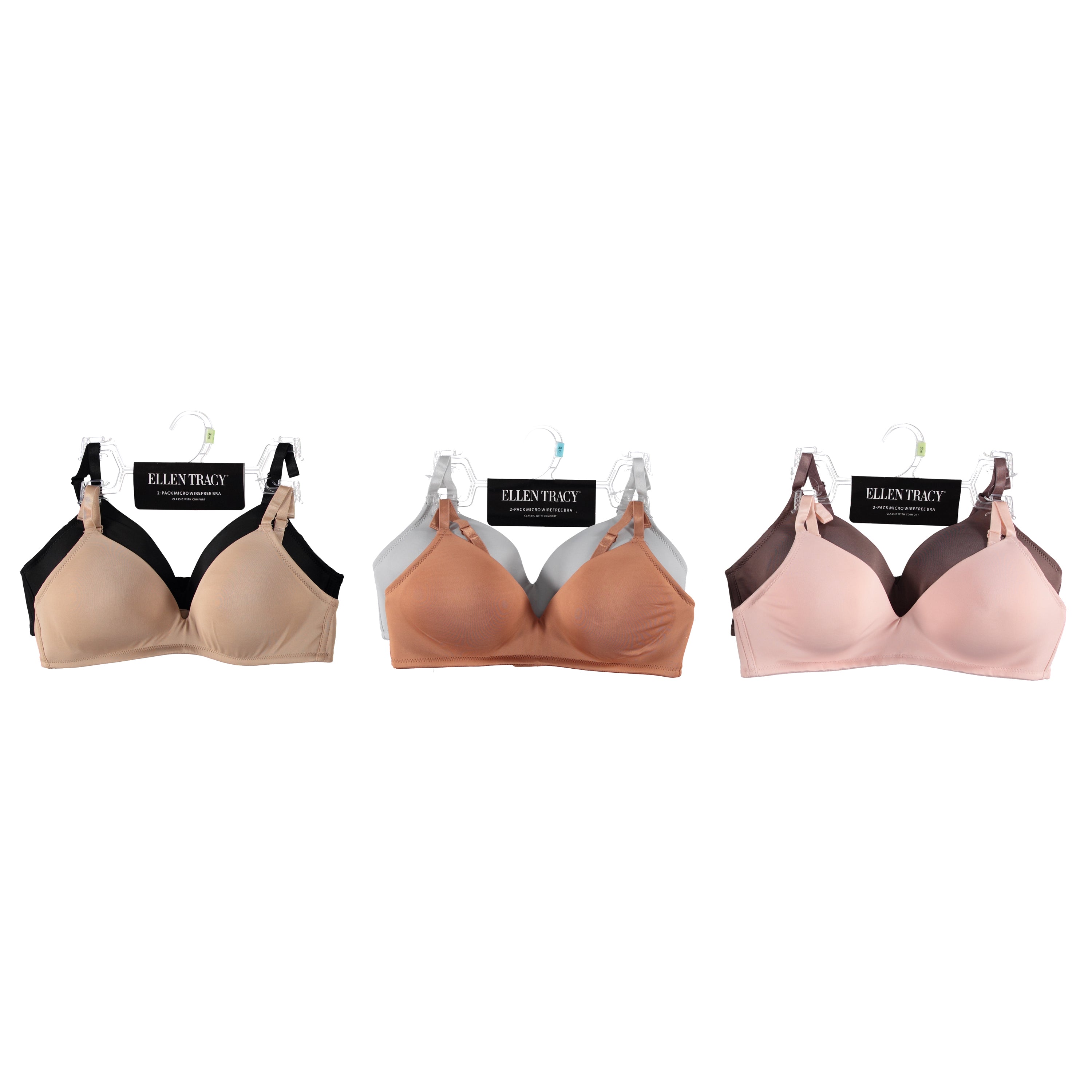 Ellen Tracy Women's 2-Pack Smooth Micro Bras, Assorted Colors and Sizes (ET81001-2)