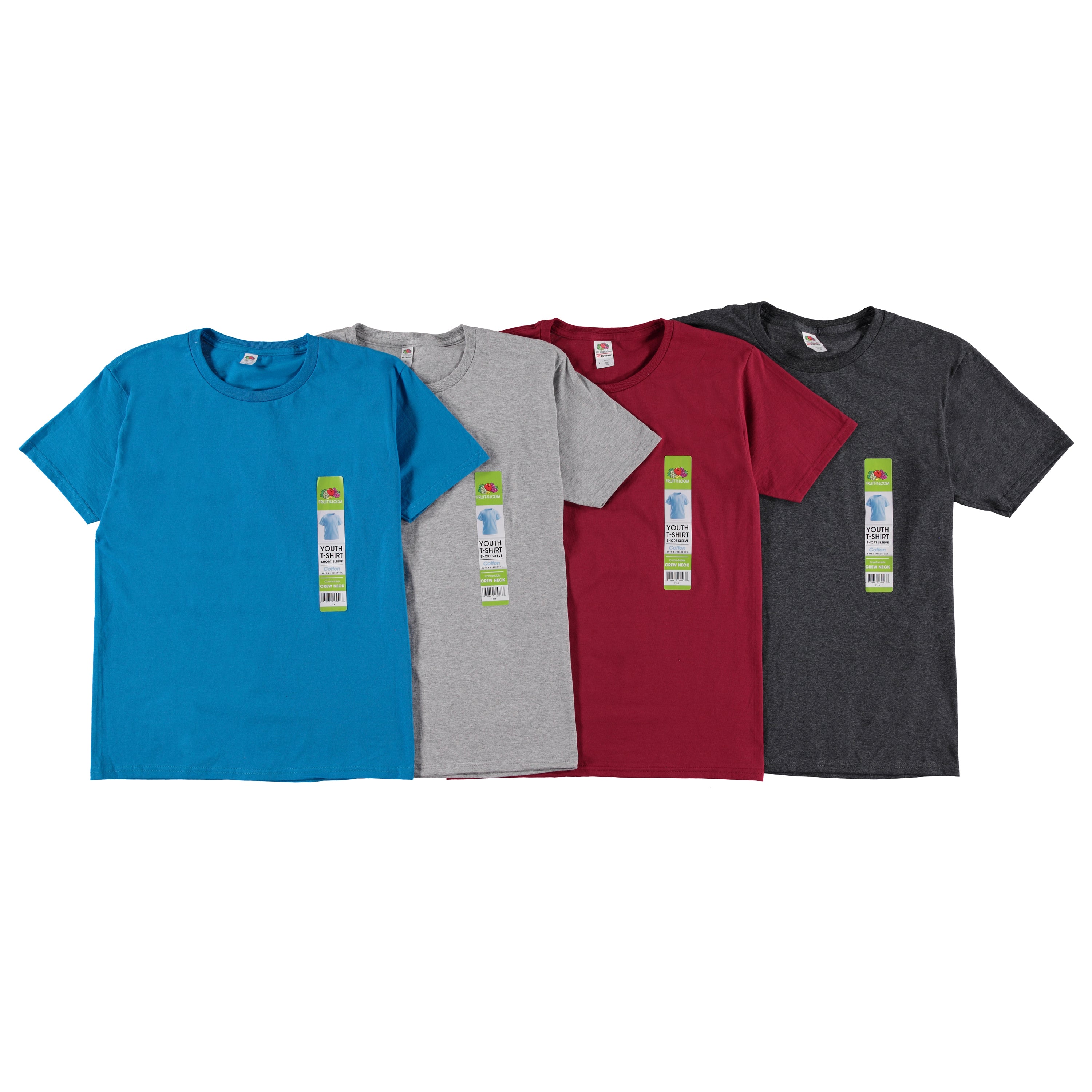 Fruit Of Loom Boys Crew Short Sleeve Cotton Tee Shirts - Assorted Colors & Sizes (F118)