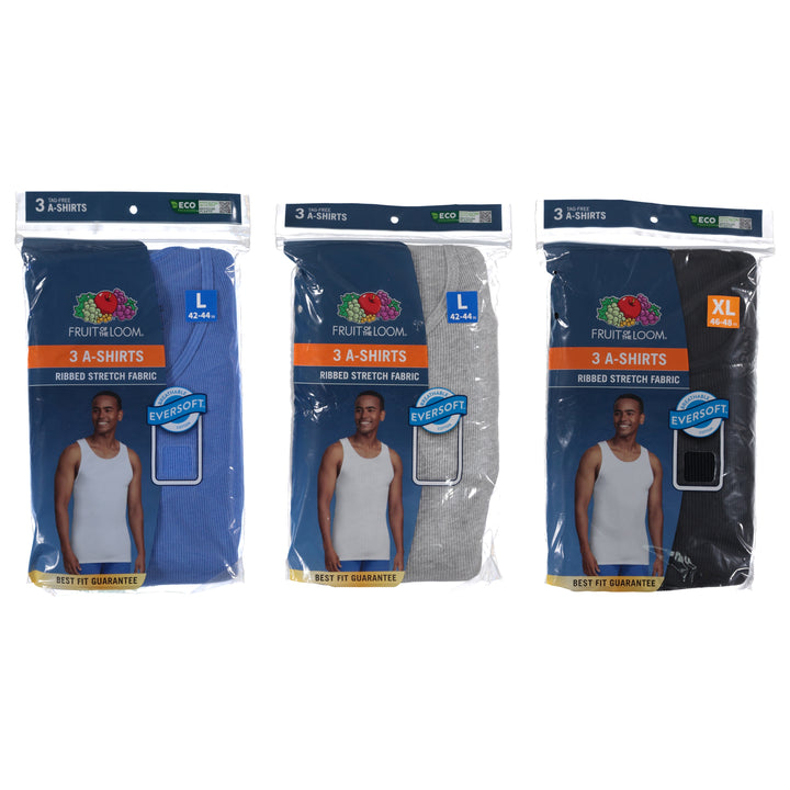 Fruit of the Loom Men's 3-Pack Cotton Tank Tops, Assorted Colors and Sizes (F140-3)