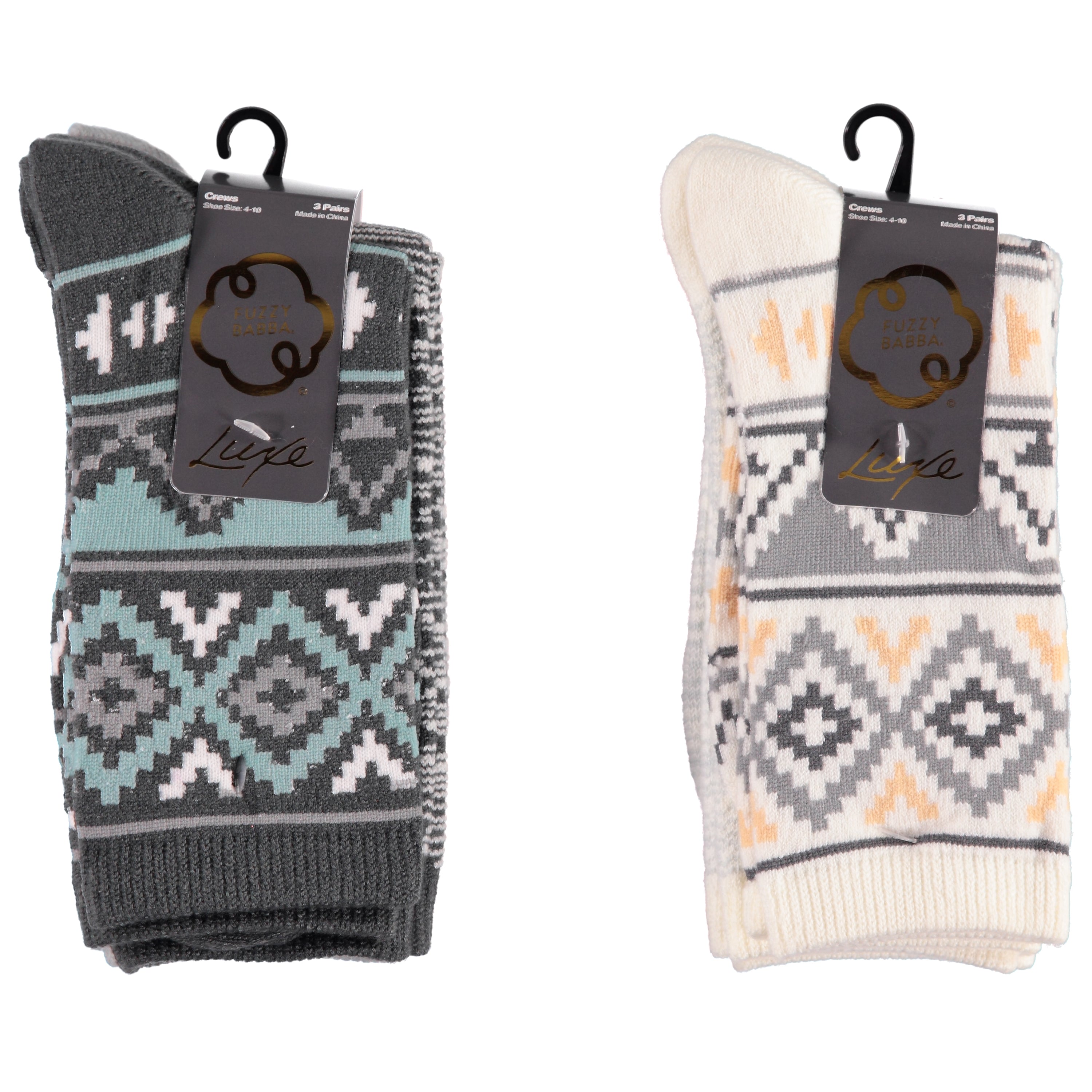 Fuzzy Babba Ladies 3 Pack Animal & Jacquard Wooly Super Soft Crew Socks - Assorted Colors (FBLCS3-AJ)