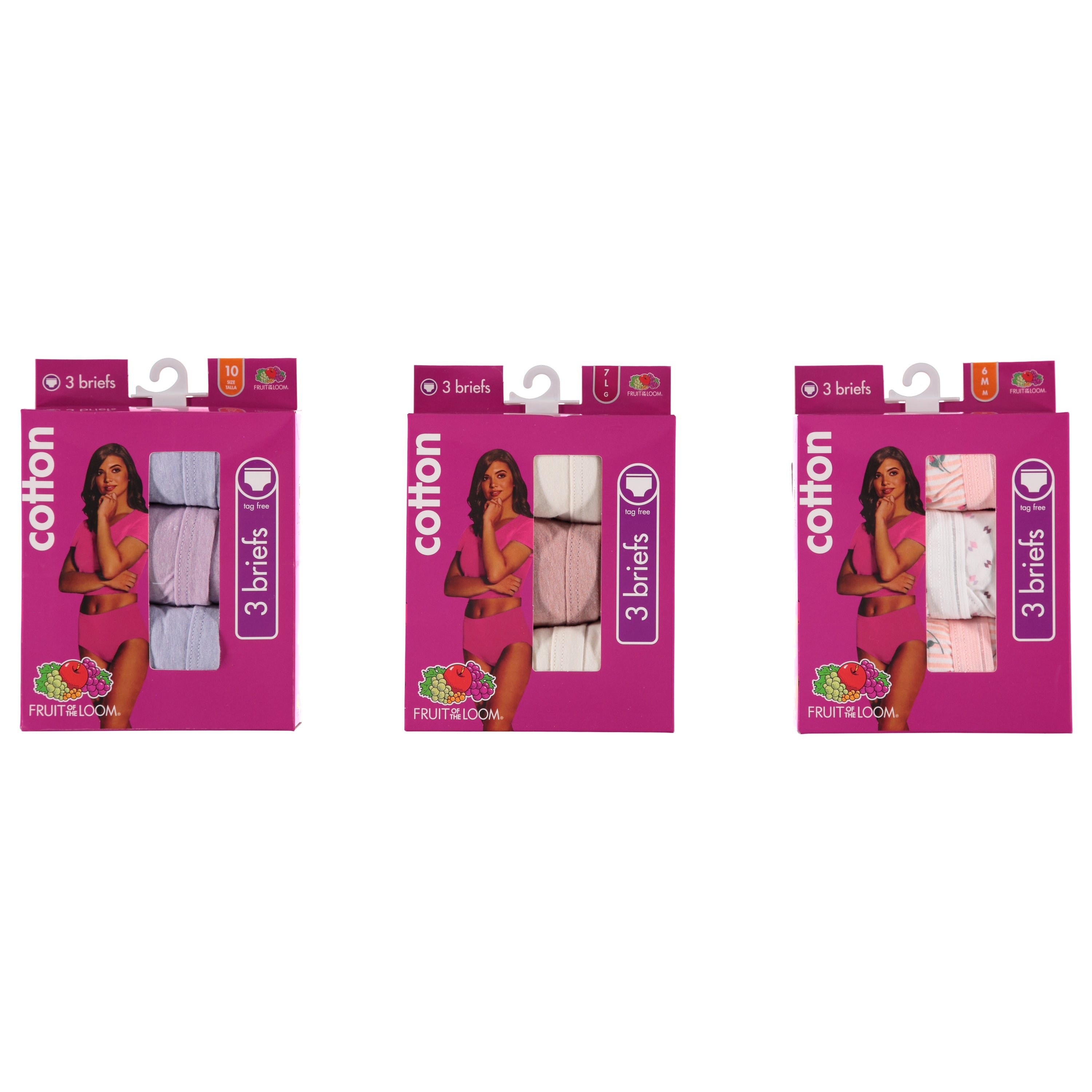 Fruit of the Loom - Ladies 3-Pack Full Brief Panty, Cotton/Spandex, Assorted Colors and Sizes 5-10 (FBRF3)