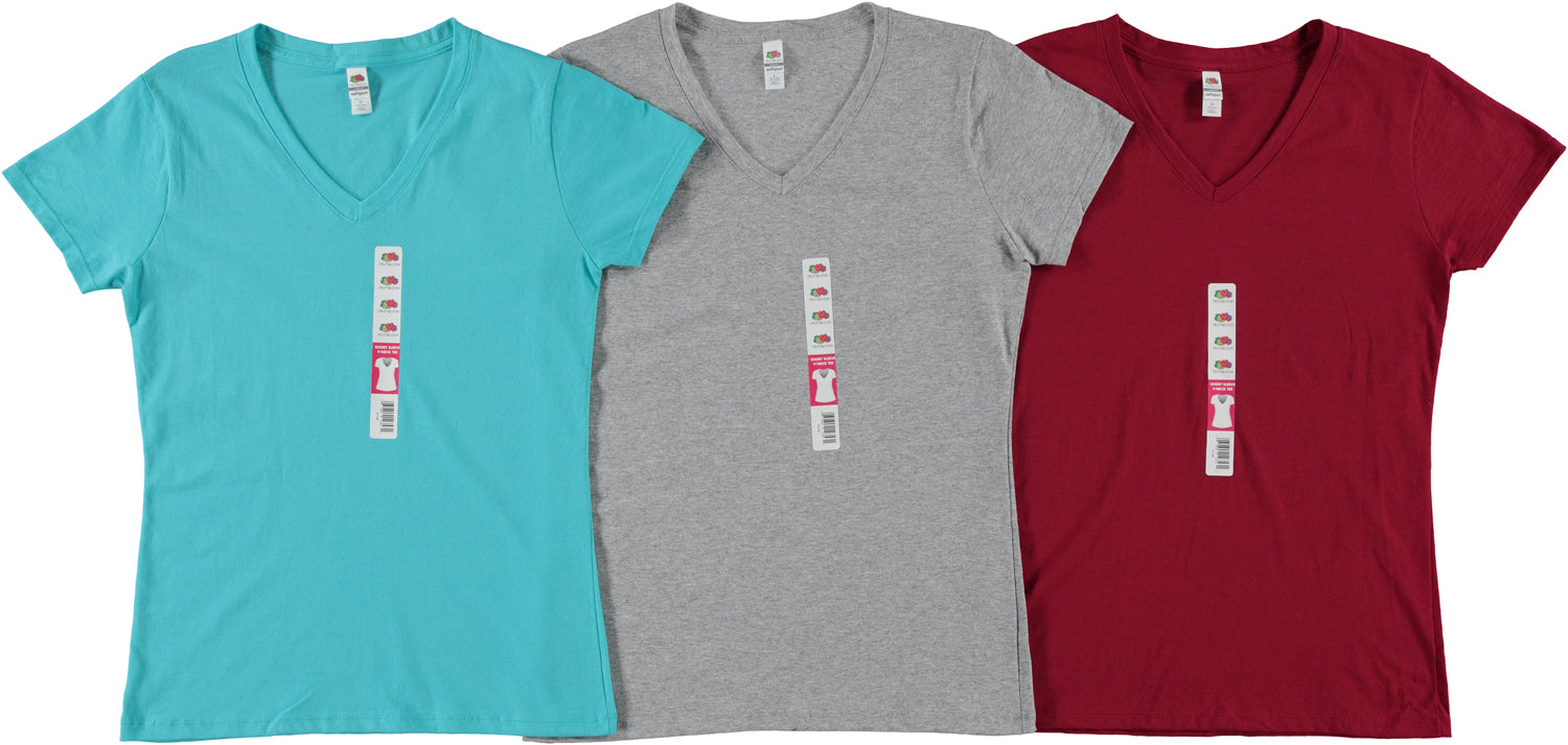 Fruit of the Loom Ladies V-Neck Short Sleeve Tee, Assorted Colors and Sizes (FL119V)