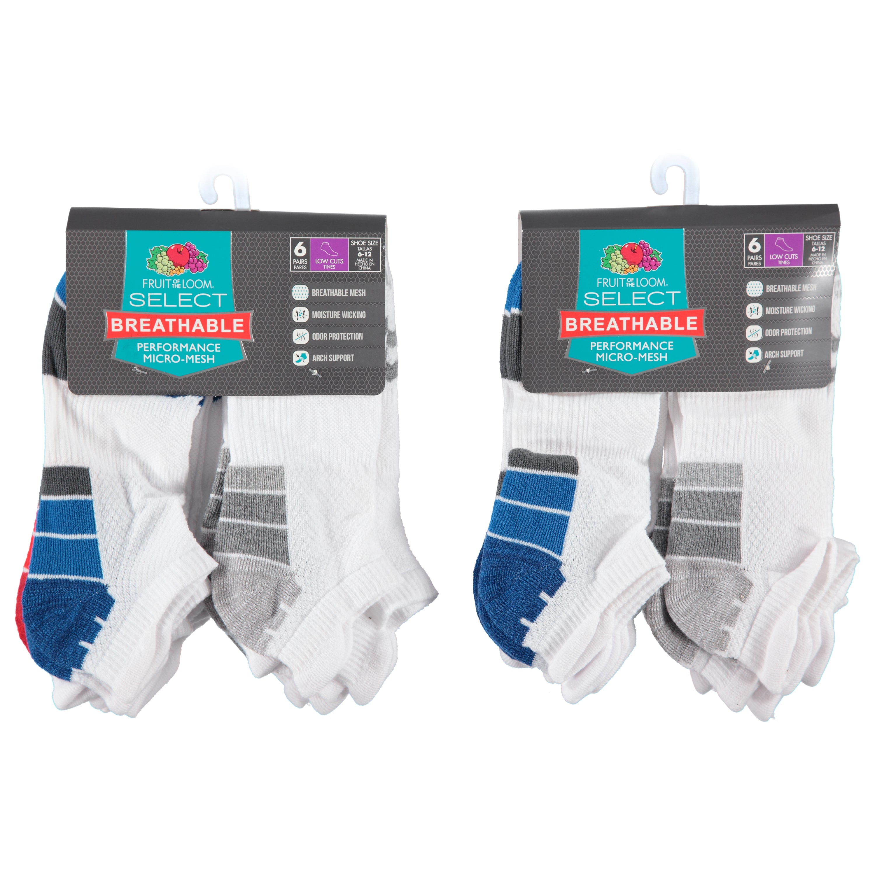 Fruit Of The Loom Mens 6 Pack No Show Heel Guard Cushion Sock - Assorted Colors & Sizes (FRM10307T6)