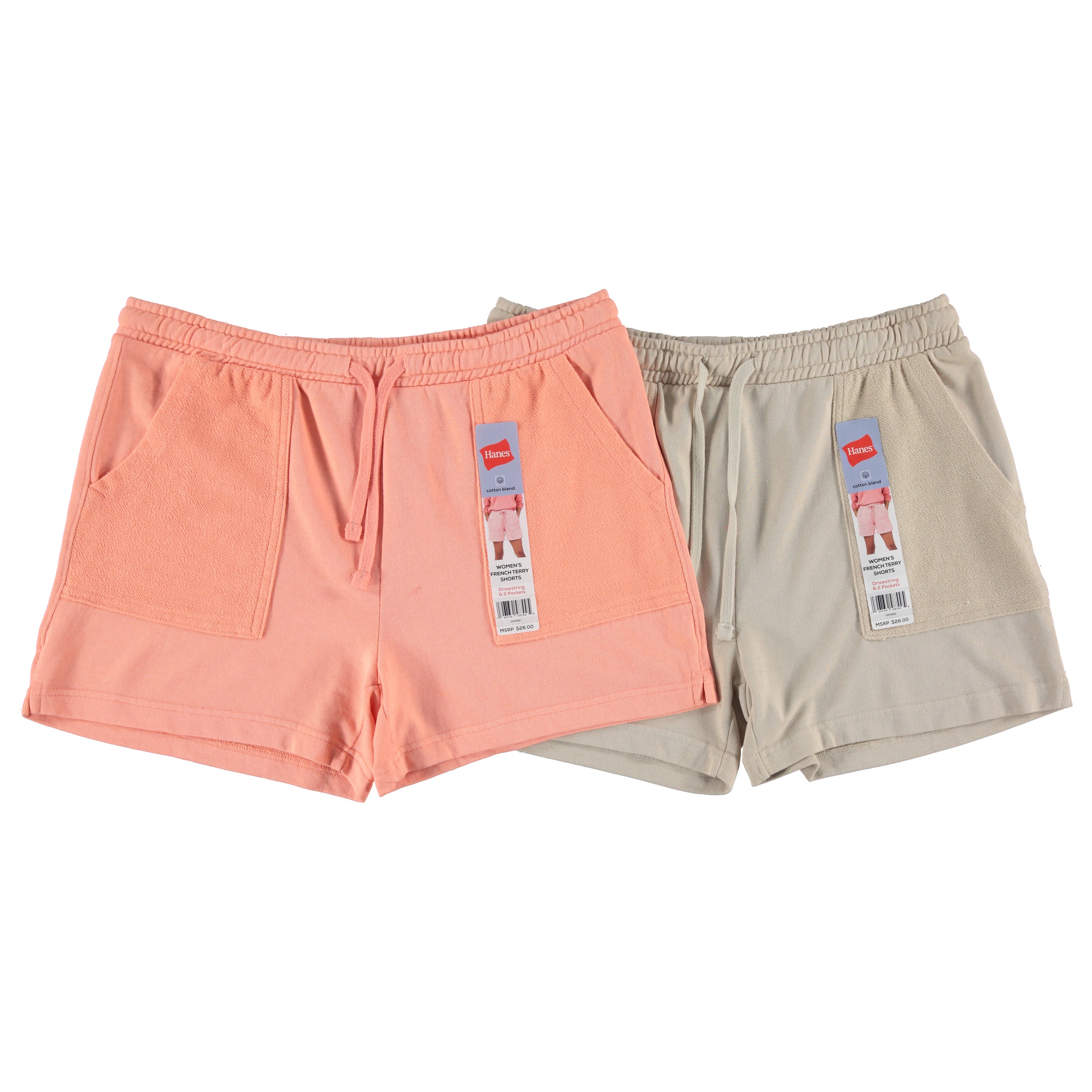 Hanes Women Gd French Terry Short 2 Front Pockets - Assorted Colors & Sizes S-2XL To Case (GDH554)