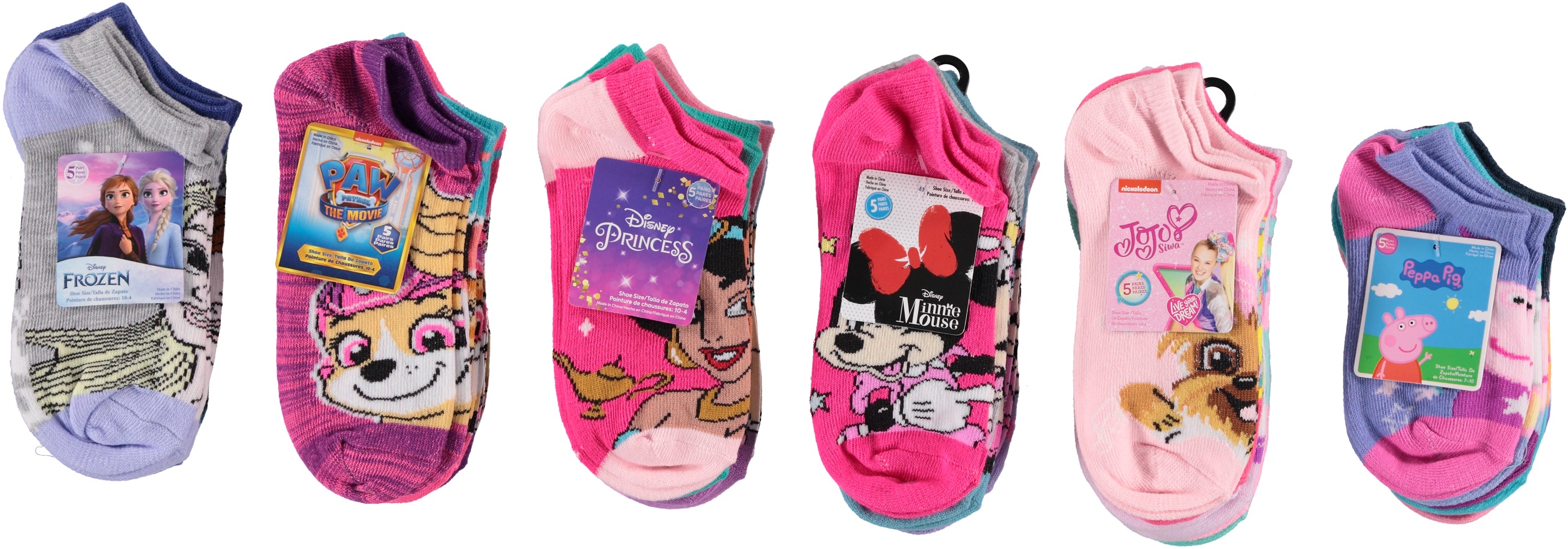 Girls 5 Pack Socks Assorted Licensed Designs (GLIC5)